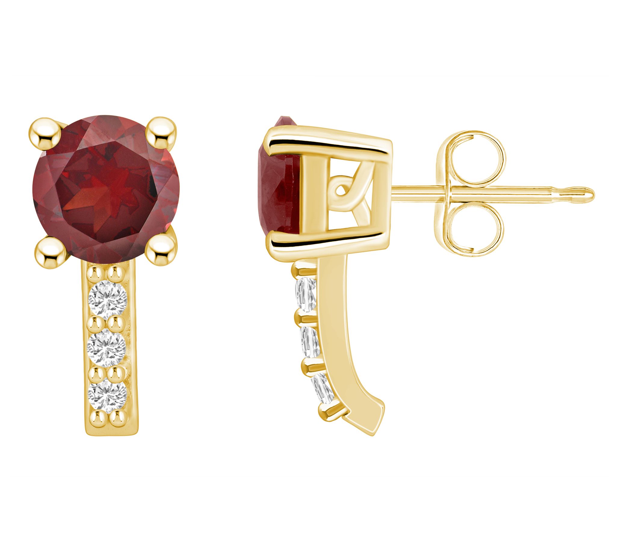 Affinity Gems 14K Gold Round Gemstone 0.10 cttw Diamond Studs