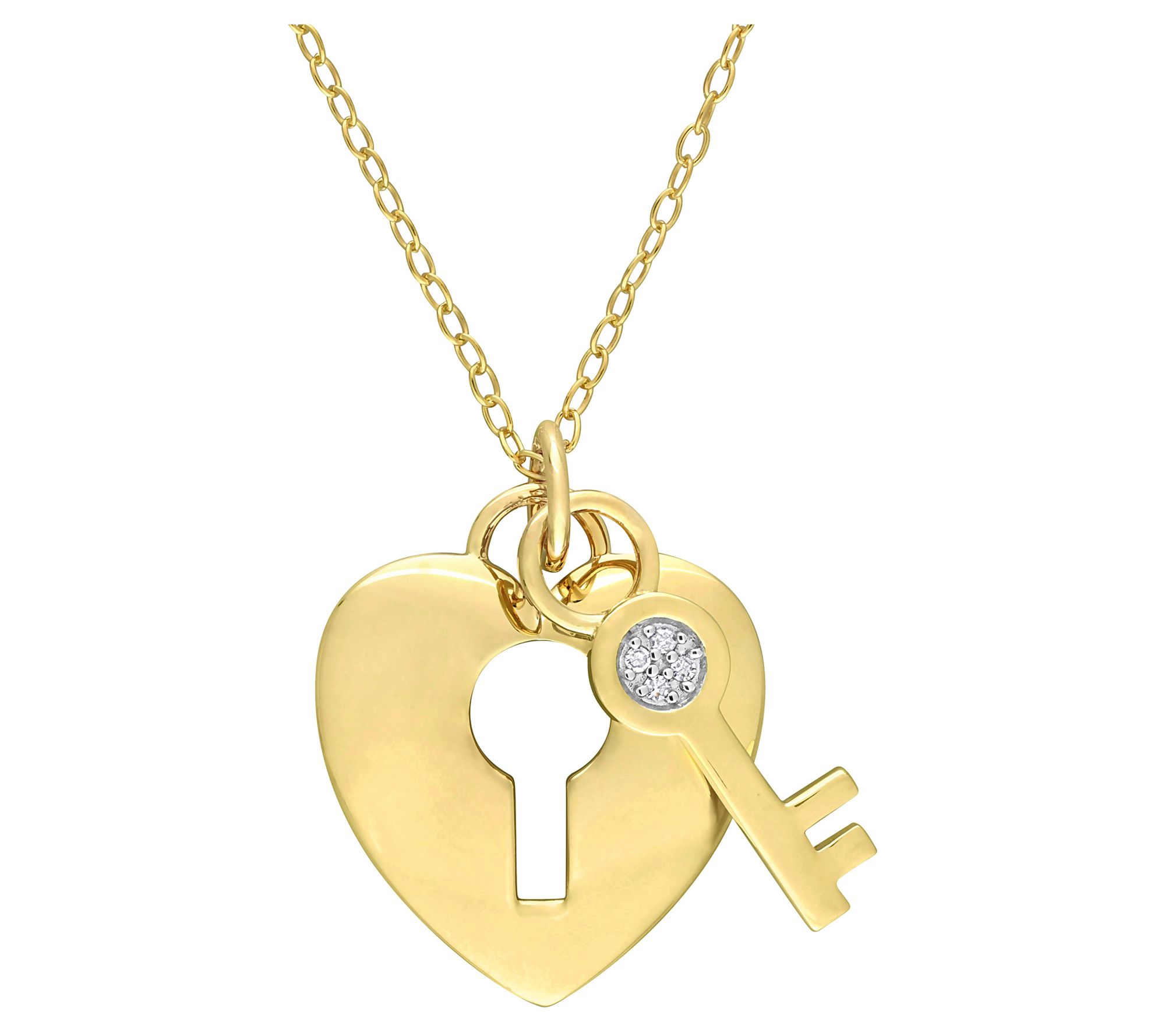 OW Gold Heart Lock Pendant with 18kt Pave Diamond Padlock Pendant Necklace