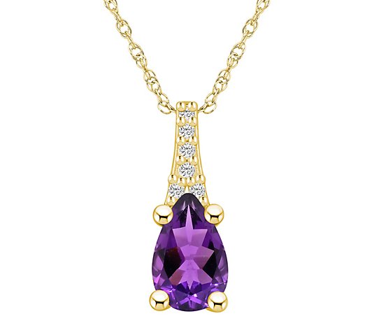 Affinity Gems Pear Gemstone & Diamond Pendant w/ Chain, 14K