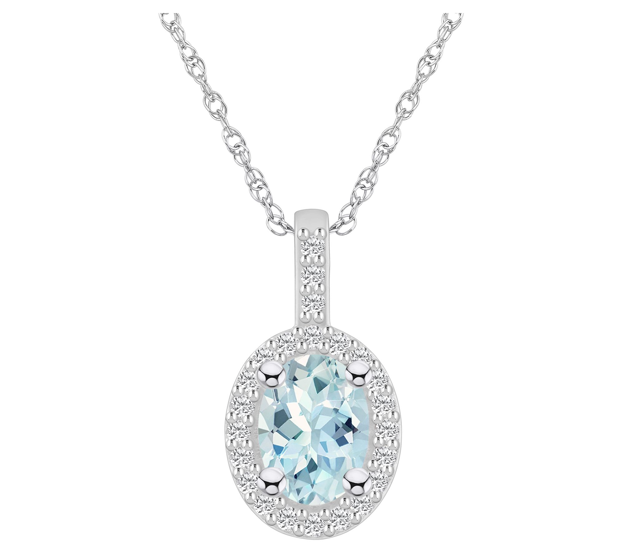 Affinity Gems Oval Aquamarine & Diamond Pendantw/ Chain, 14K
