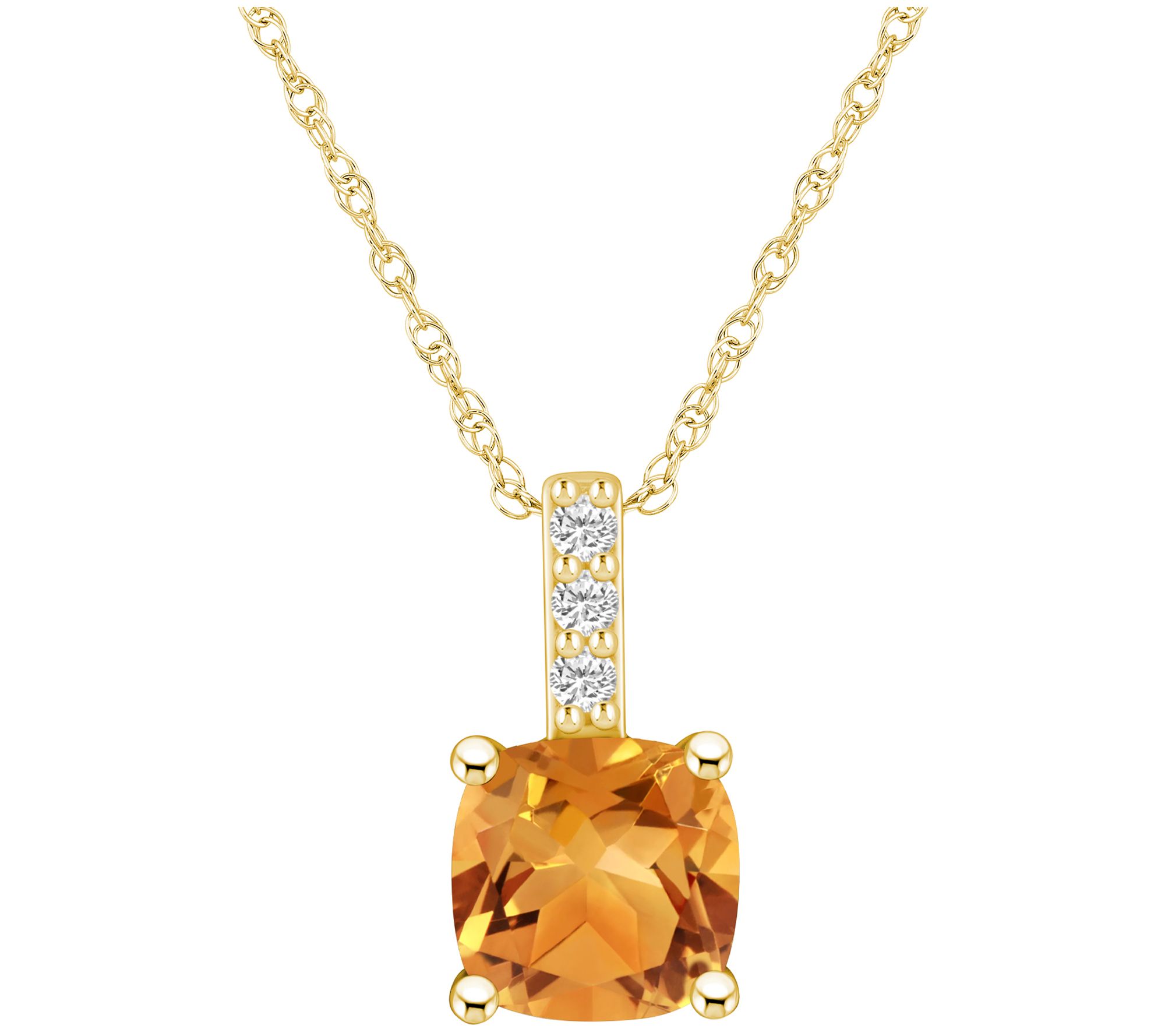 Affinity Gems Cushion Gemstone & Diamond Pendant w/ Chain, 14K
