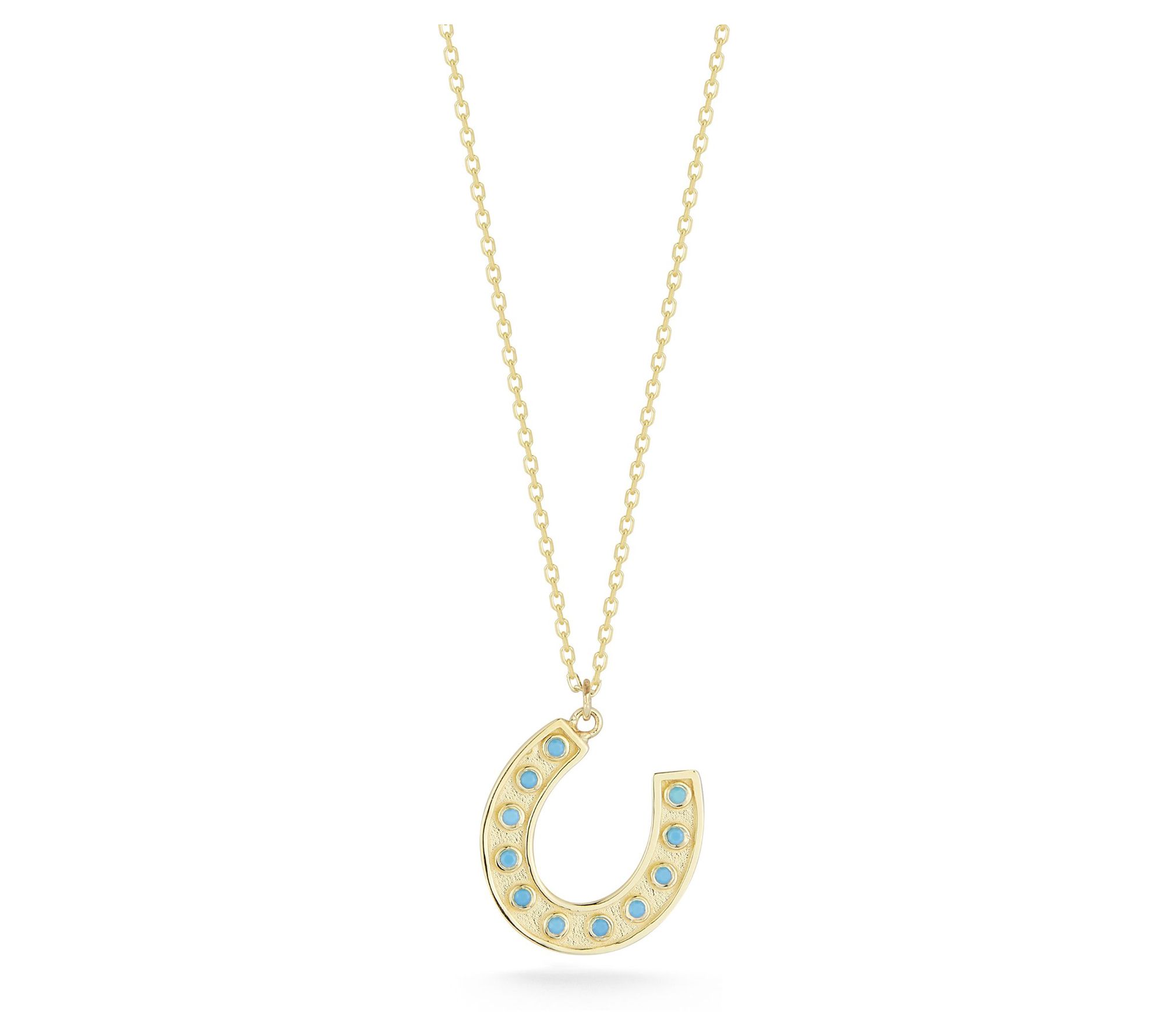 Luminosa Gold Turquoise Horseshoe Pendant w/ Chain, 14K