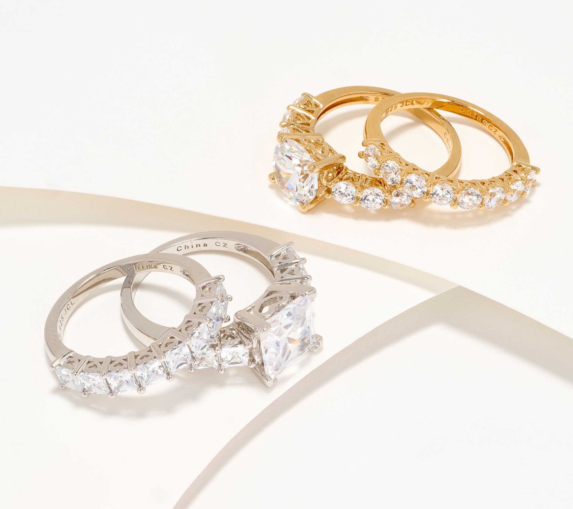 Diamonique Classics Choice of Cut Bridal 2-Ring Set, SS - QVC.com