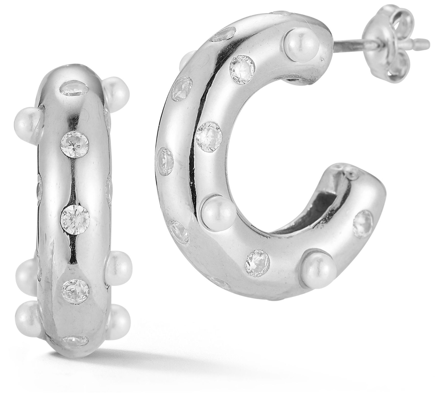 Sterlina Silver Cultured Pearl Hoop Earrings, Sterling