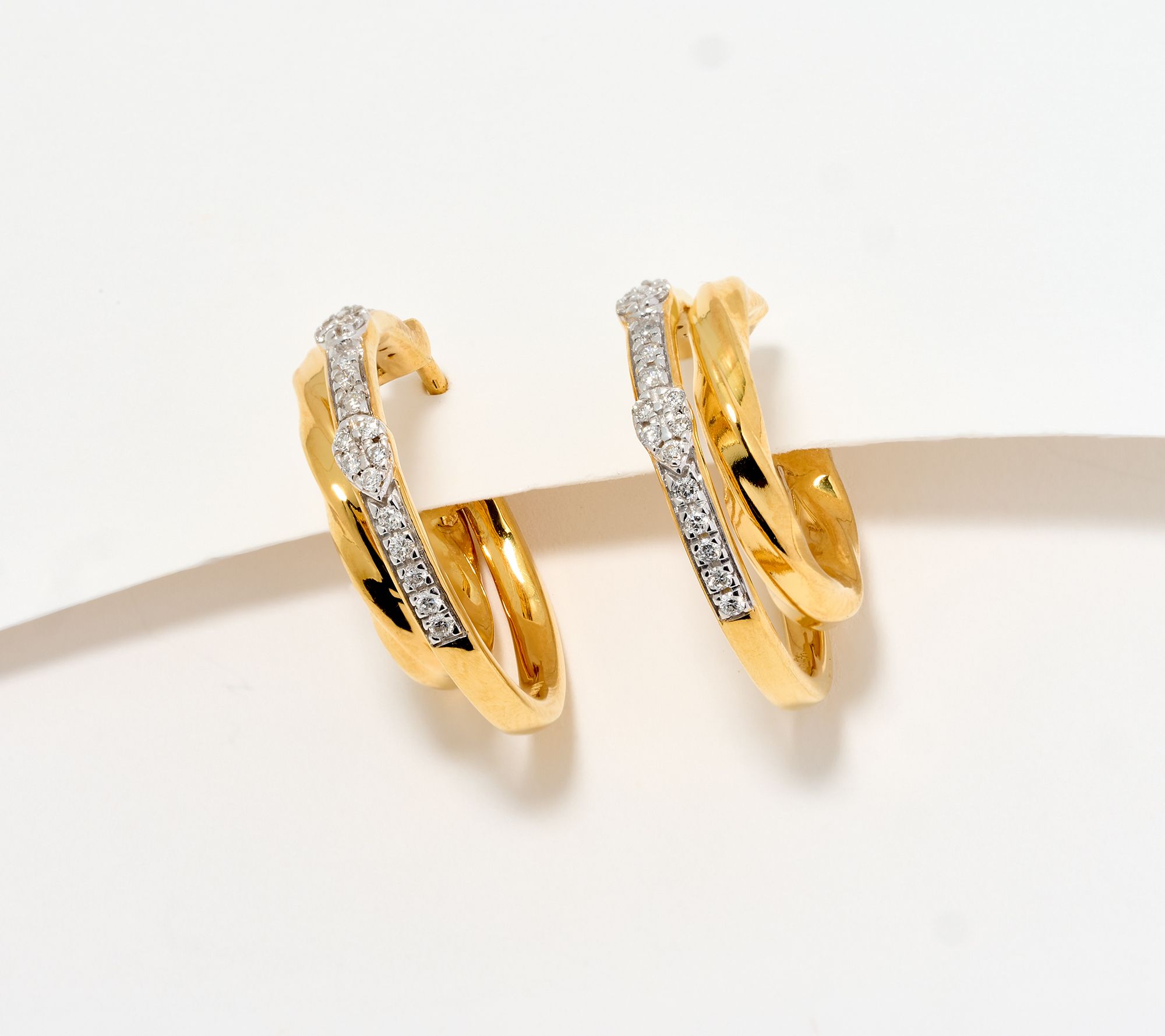 Accents by Affinity Double-Length Textured Hoops, 0.20 cttw