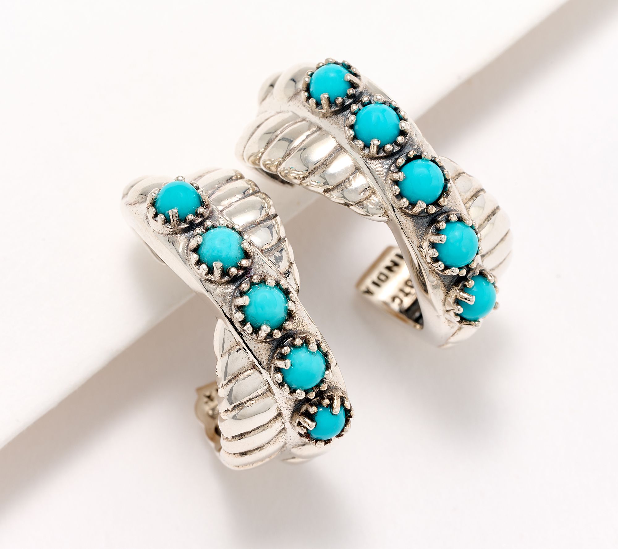 American West Sterling Silver & Gemstone Twist Hoop Earrings