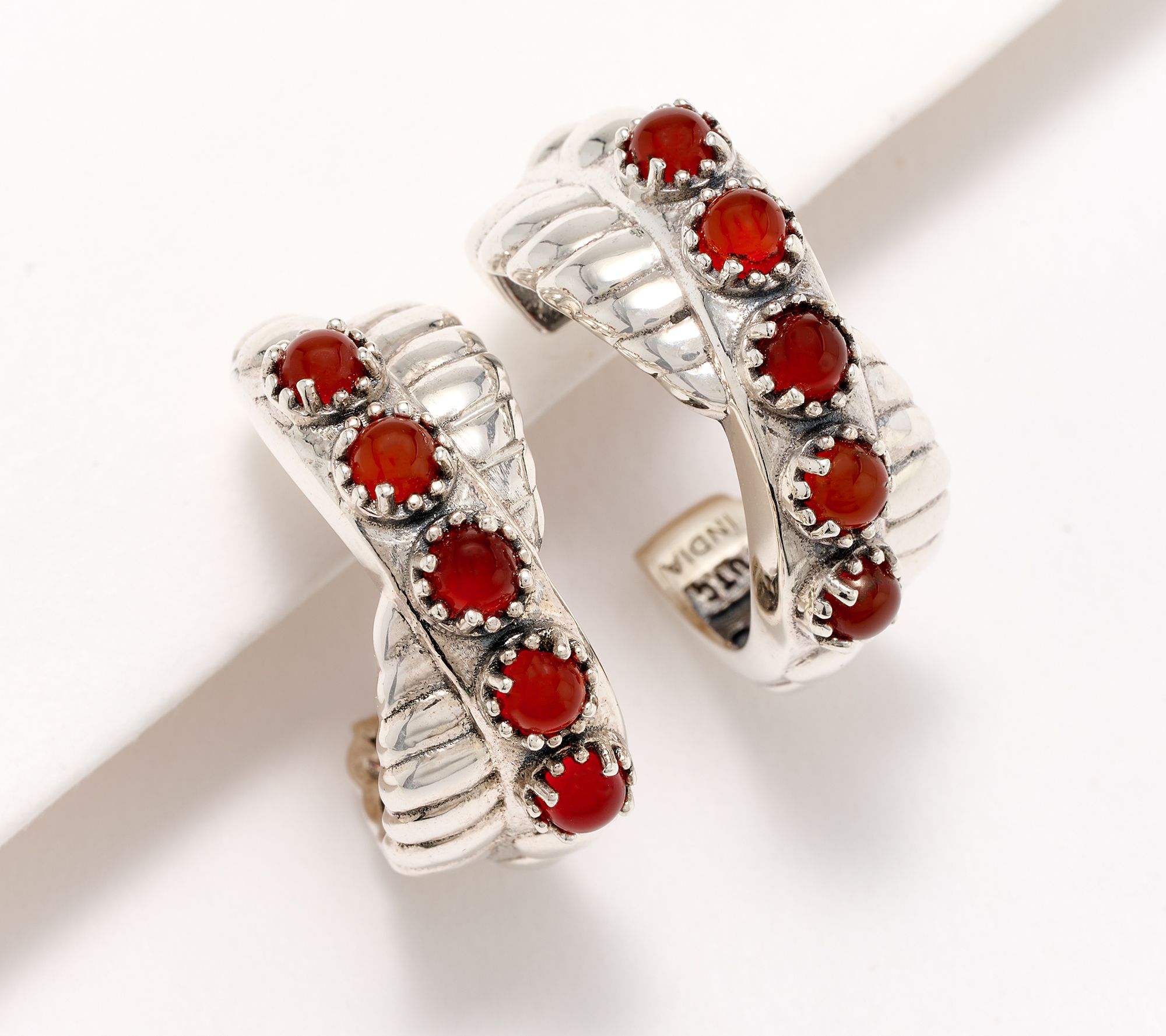 American West Sterling Silver & Gemstone Twist Hoop Earrings