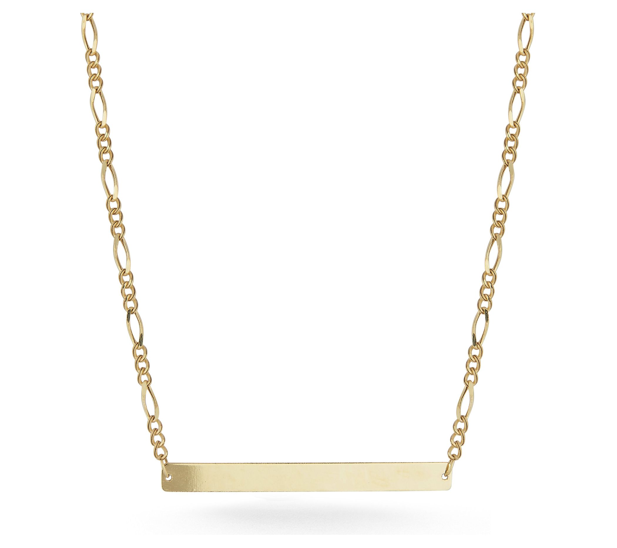 Italian Gold Bar Pendant w/ Figaro Chain, 14K