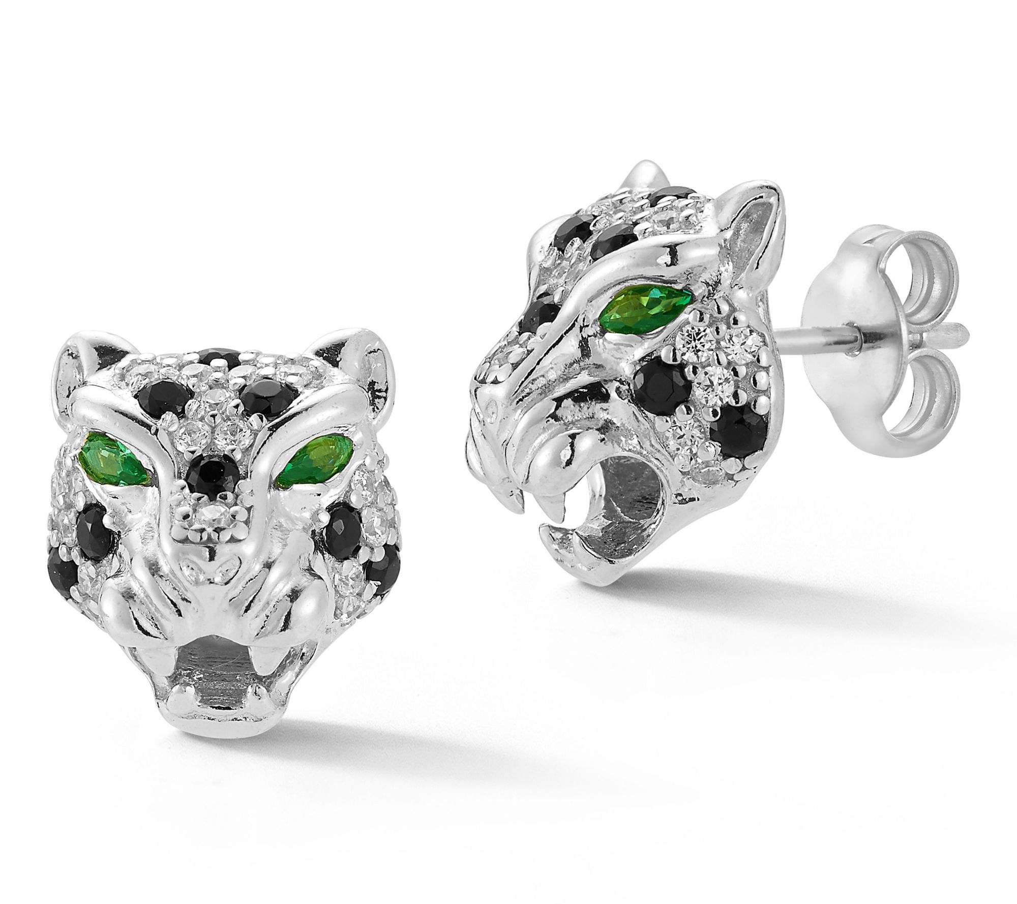 Italian Silver Pave Jaguar Stud Earrings, Sterling