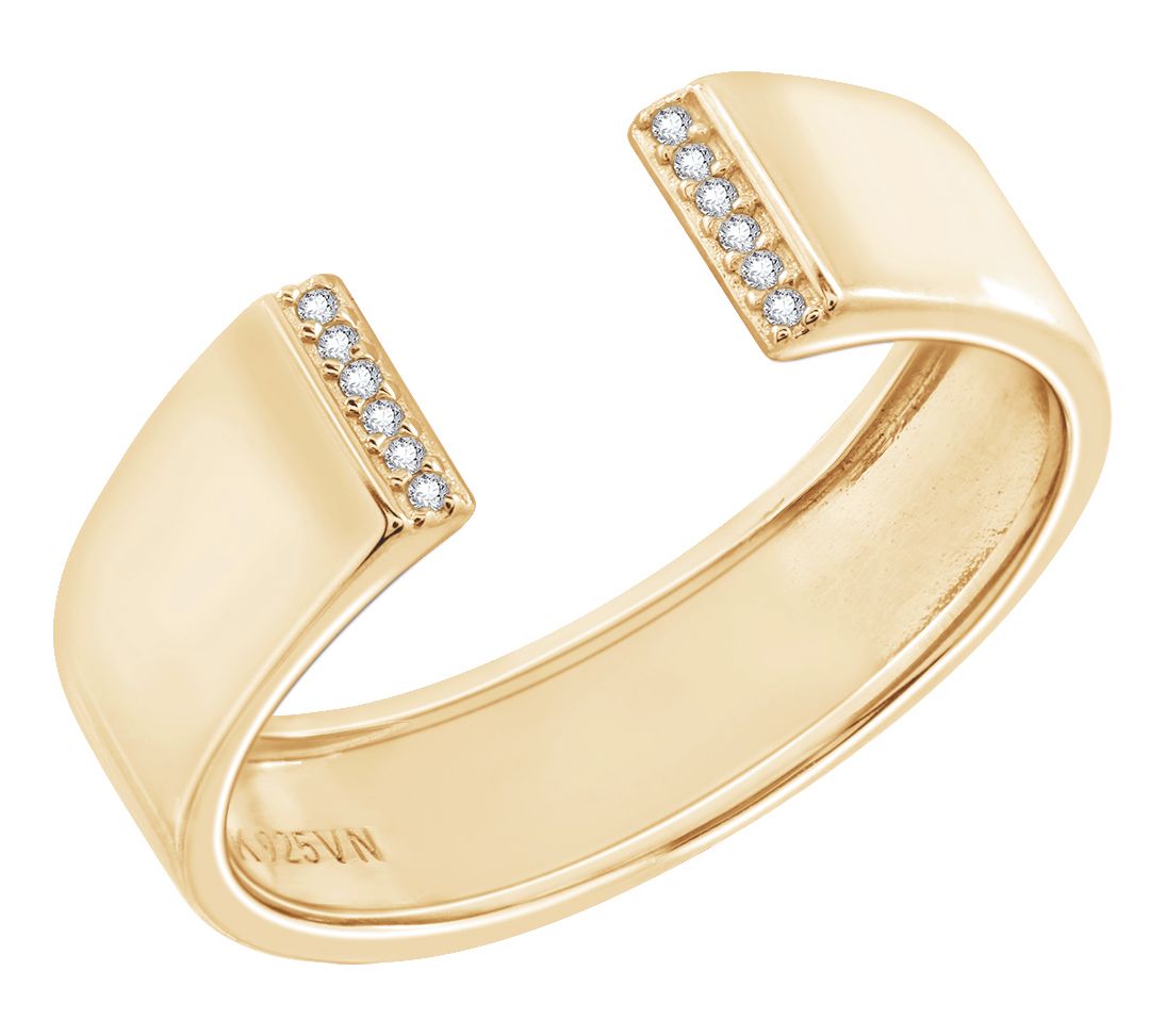 14K Gold Plated Pave Open Cigar Band Ring