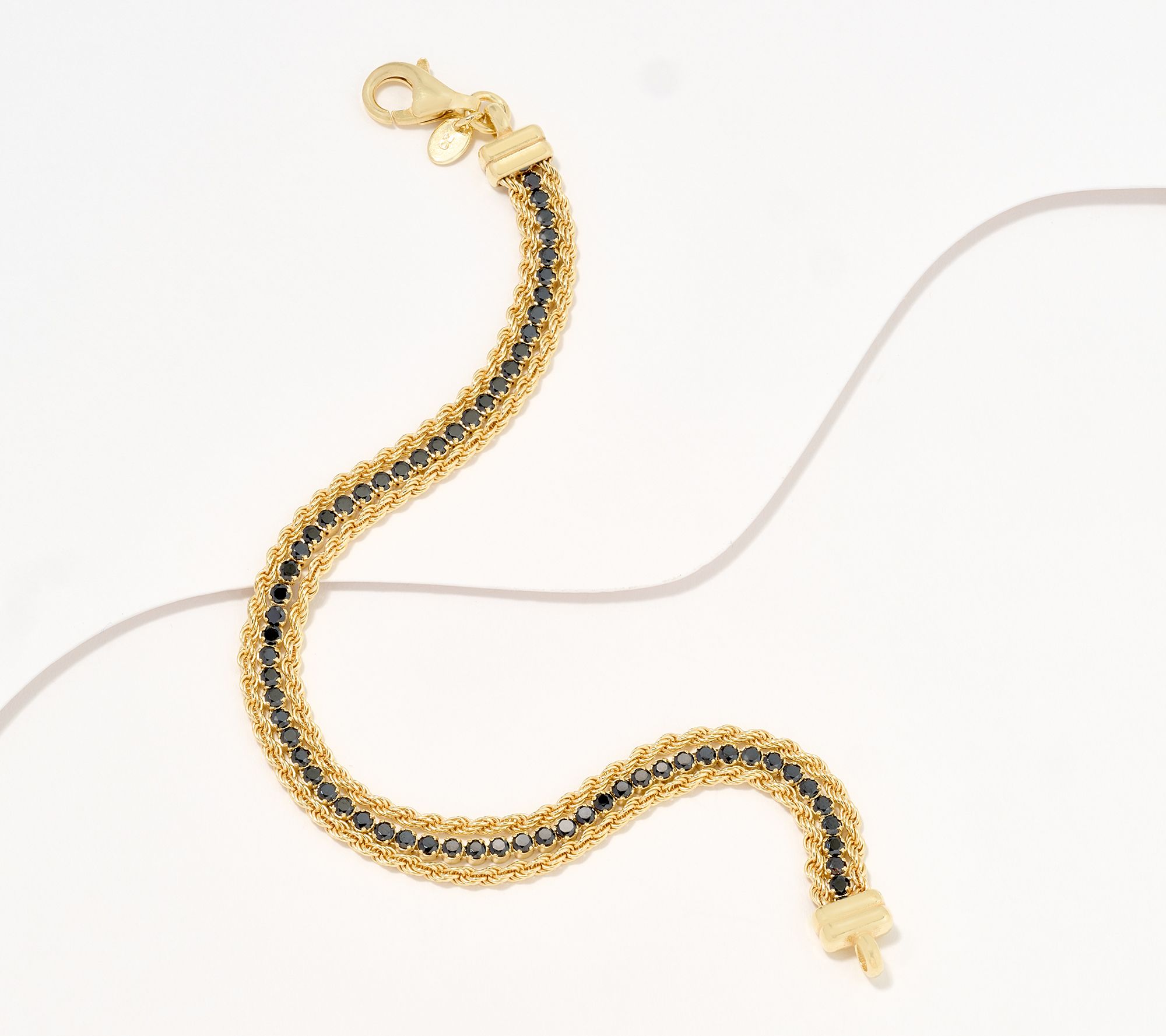 "As Is" Diamonique Italia Triple Strand Black Stone Bracelet