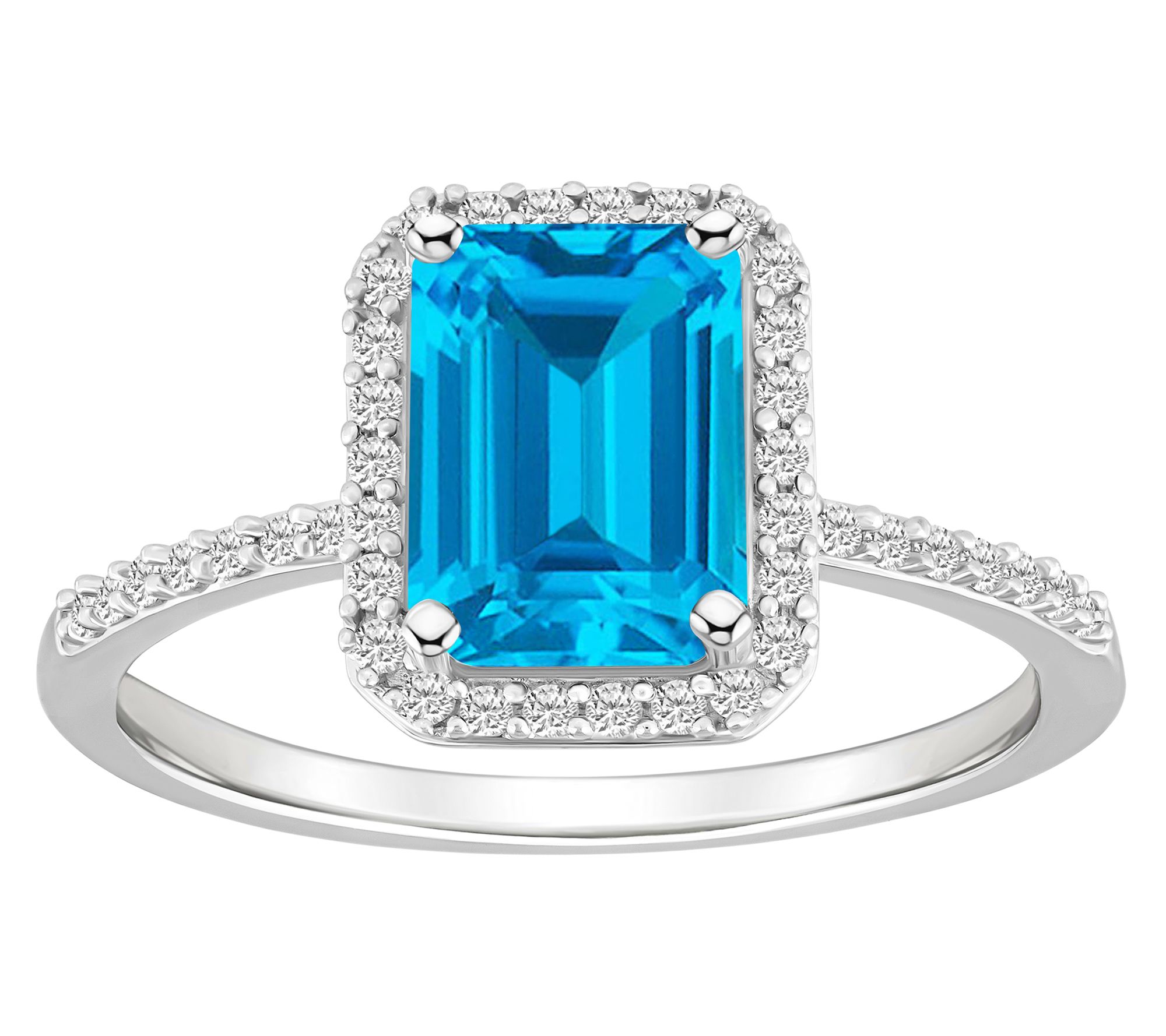 Affinity Gems Emerald Cut Gemstone Halo Ring, 10K White Gold