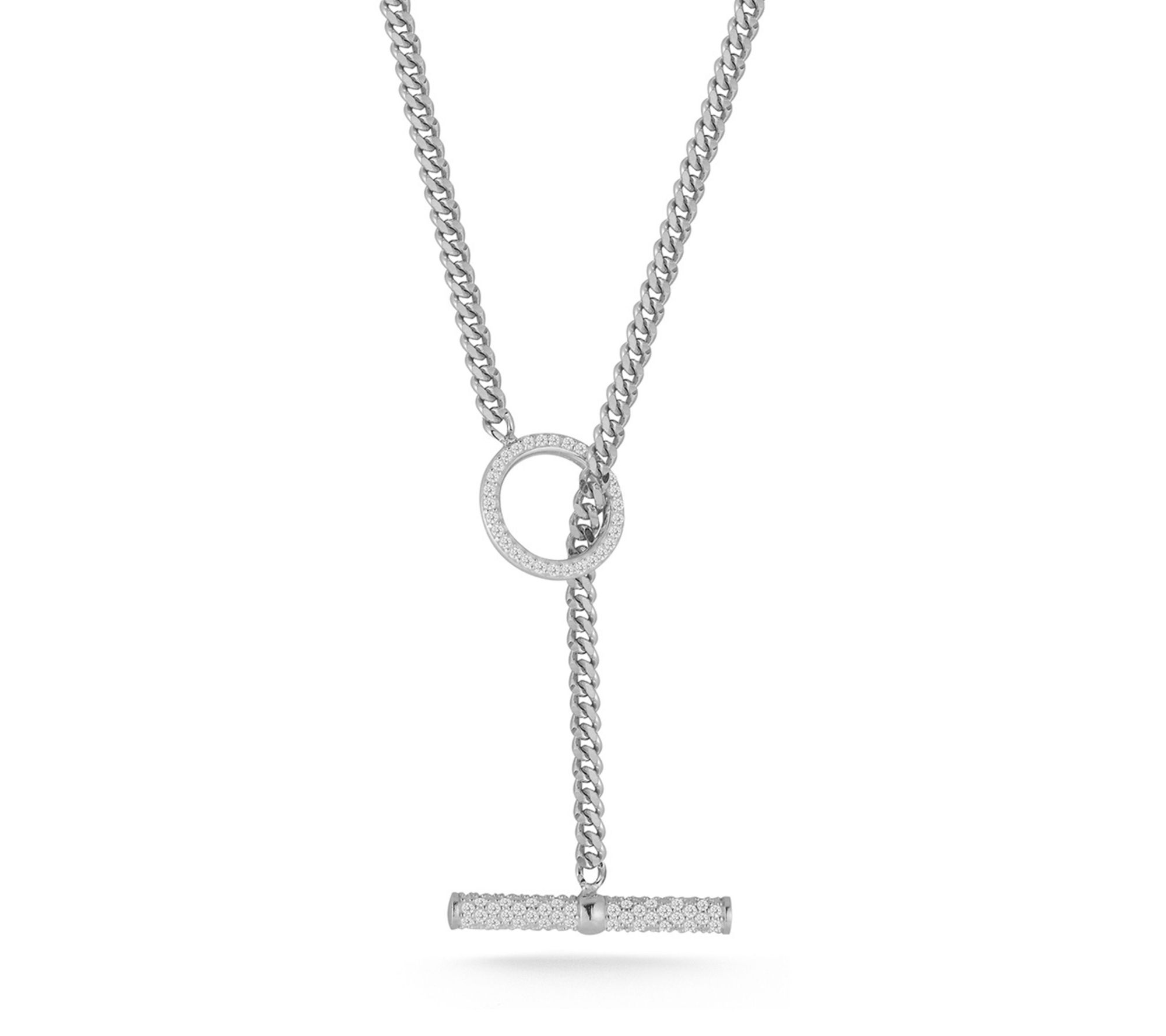 Sterlina Silver Pave Toggle Curb Chain Necklace, Sterling