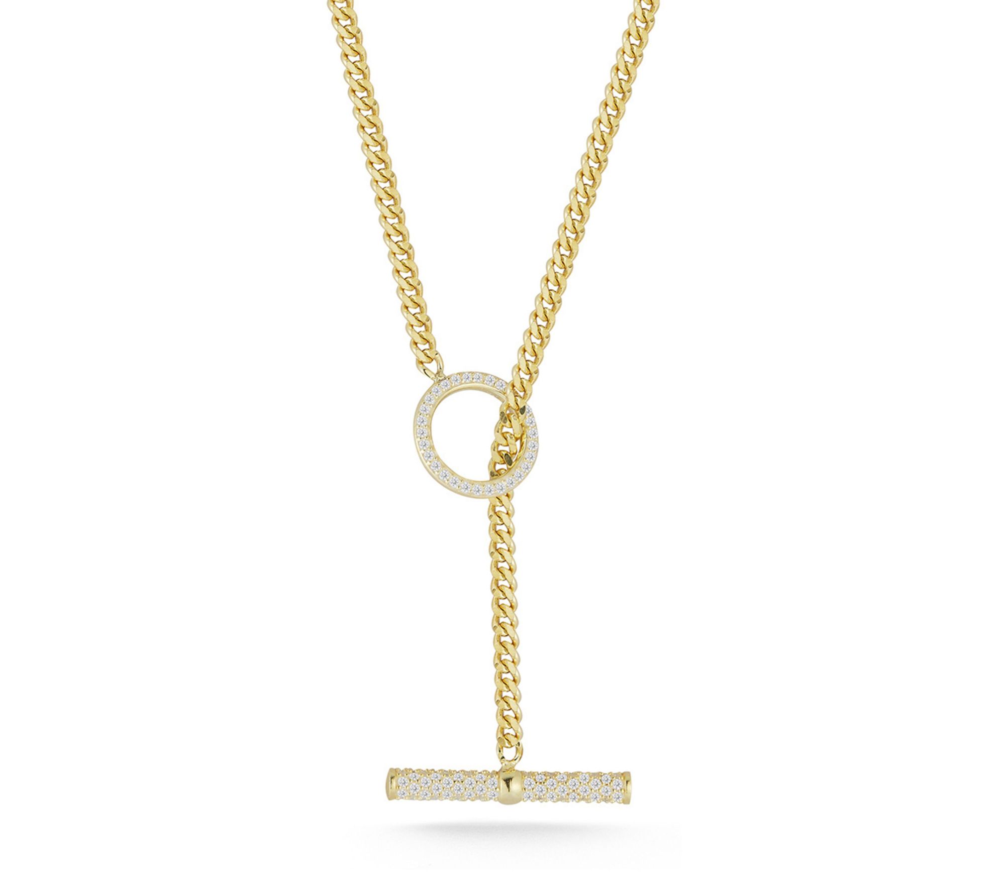 Sterlina Silver Pave Toggle Curb Chain Necklace, Sterling