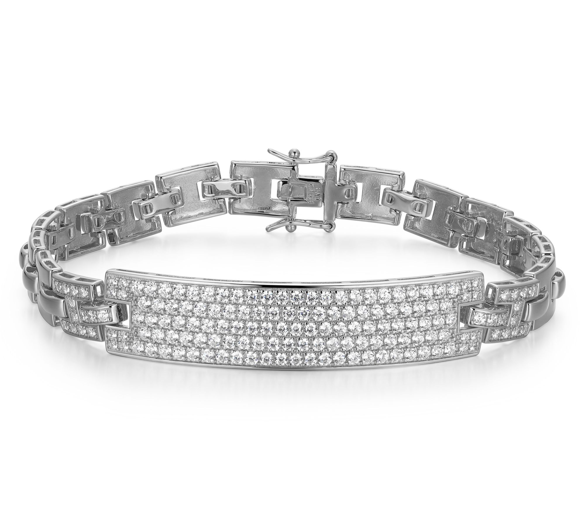 Diamonique Men's 5.60 cttw Pave Tag Bracelet, Sterling Silver