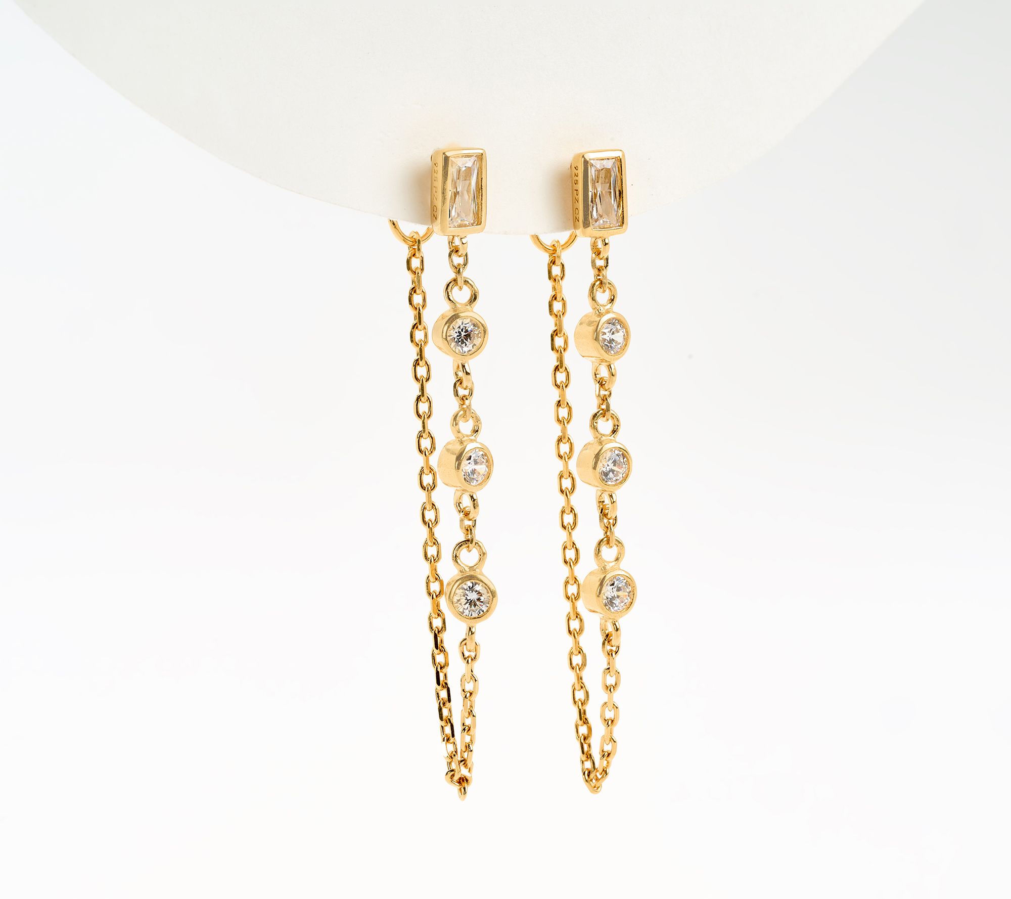 Diamonique Chain & Station Earrings, Sterling Silver - QVC.com