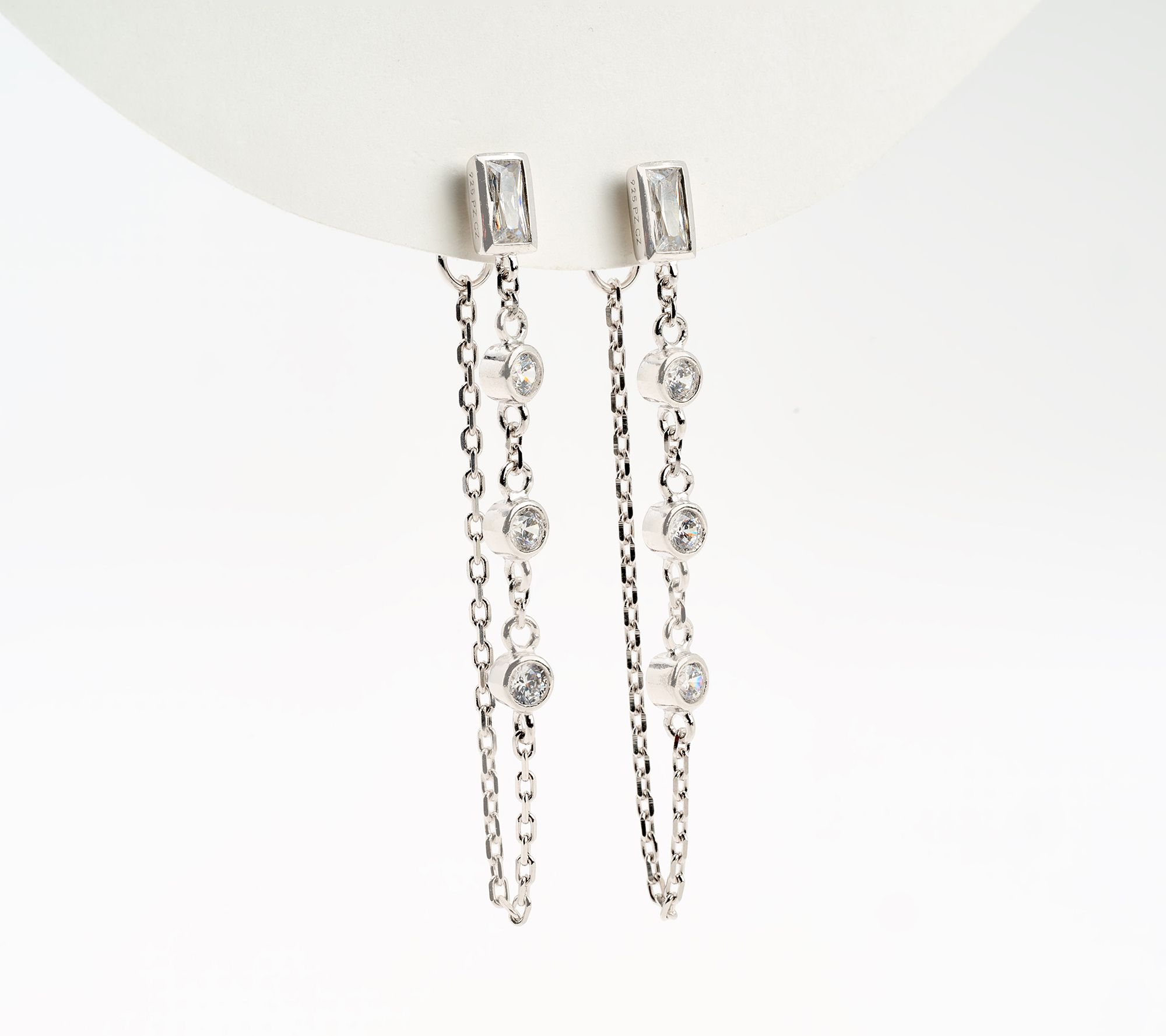 Diamonique Chain & Station Earrings, Sterling Silver