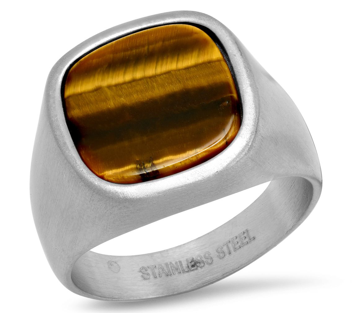 Steel By Design Men's Tiger Eye Signet Ring