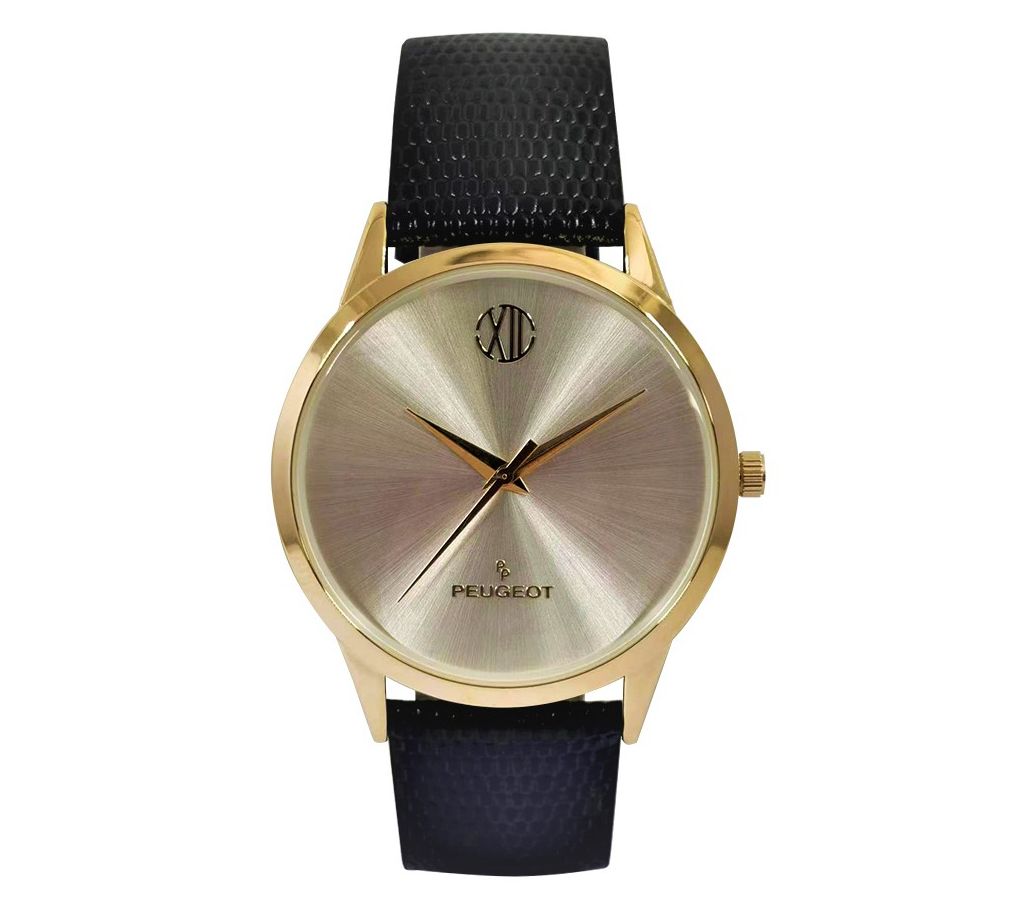 Puegeot Men's Goltone Wafer Slim Leather StrapWatch
