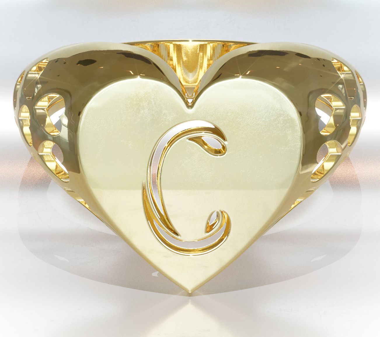 Heights Jewelers 14K Gold Plated Initial HeartSignet Ring
