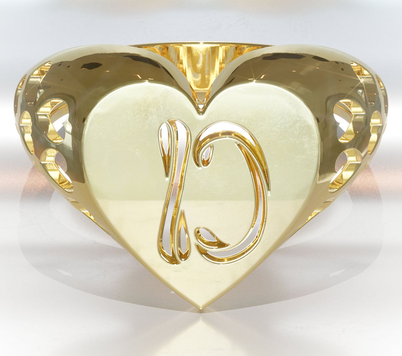 Heights Jewelers 14K Gold Plated Initial HeartSignet Ring