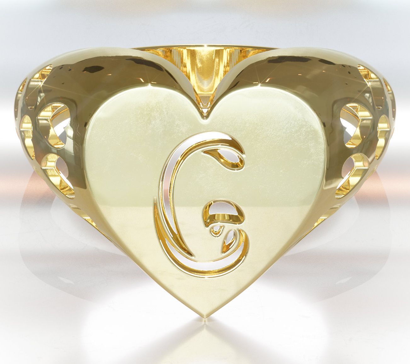 Heights Jewelers 14K Gold Plated Initial HeartSignet Ring