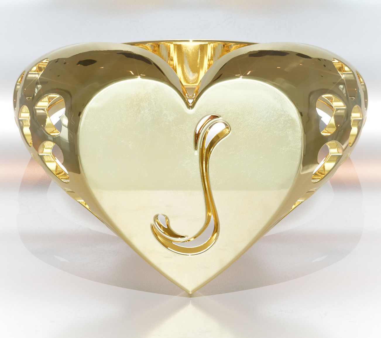 Heights Jewelers 14K Gold Plated Initial HeartSignet Ring
