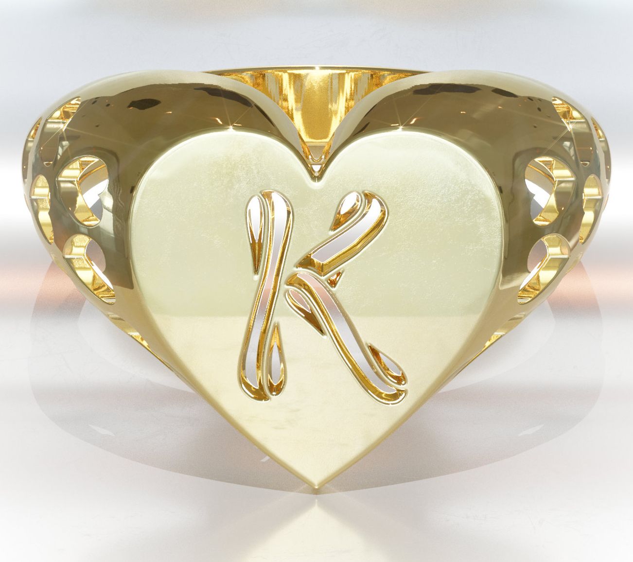 Heights Jewelers 14K Gold Plated Initial HeartSignet Ring