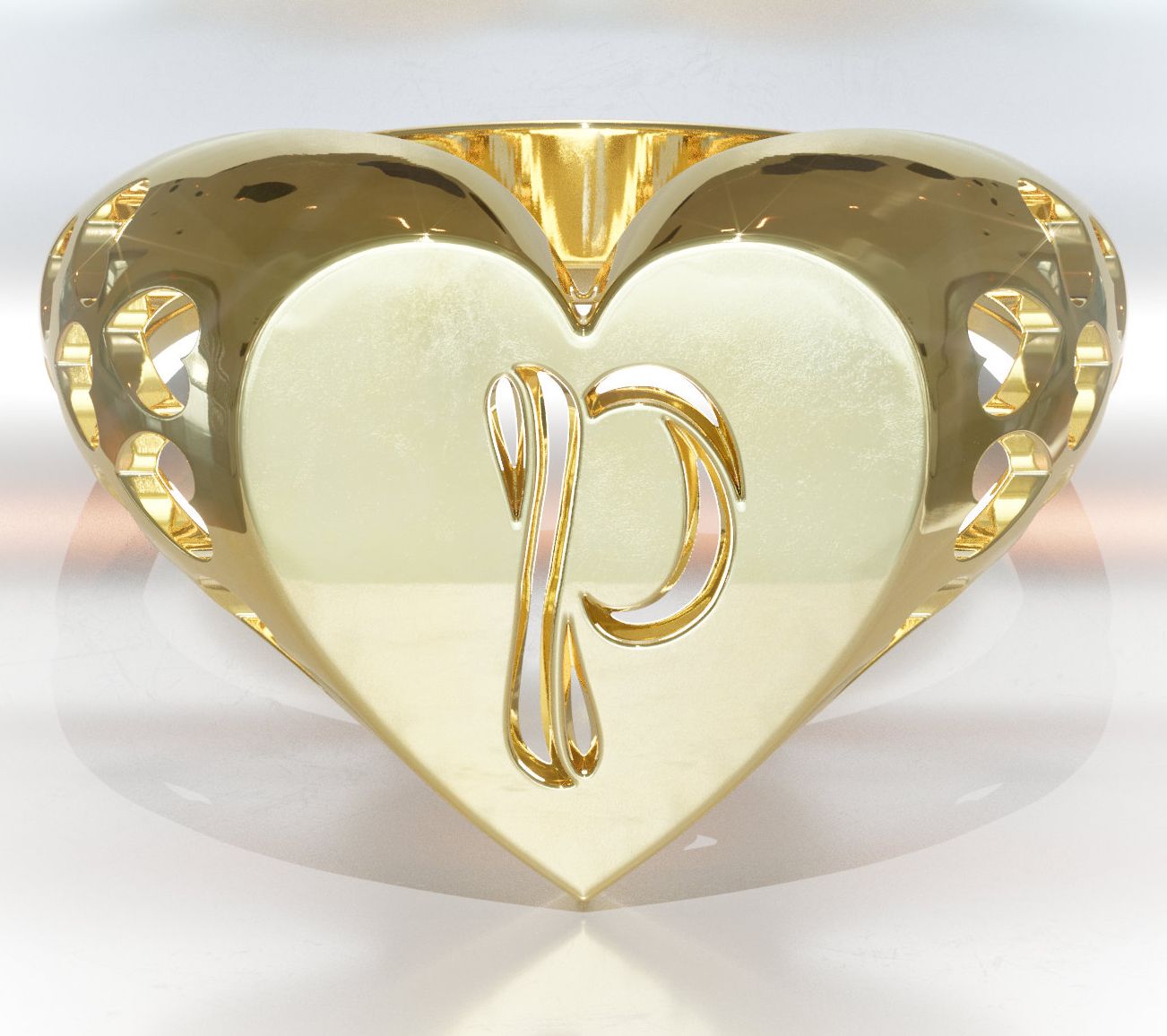 Heights Jewelers 14K Gold Plated Initial HeartSignet Ring