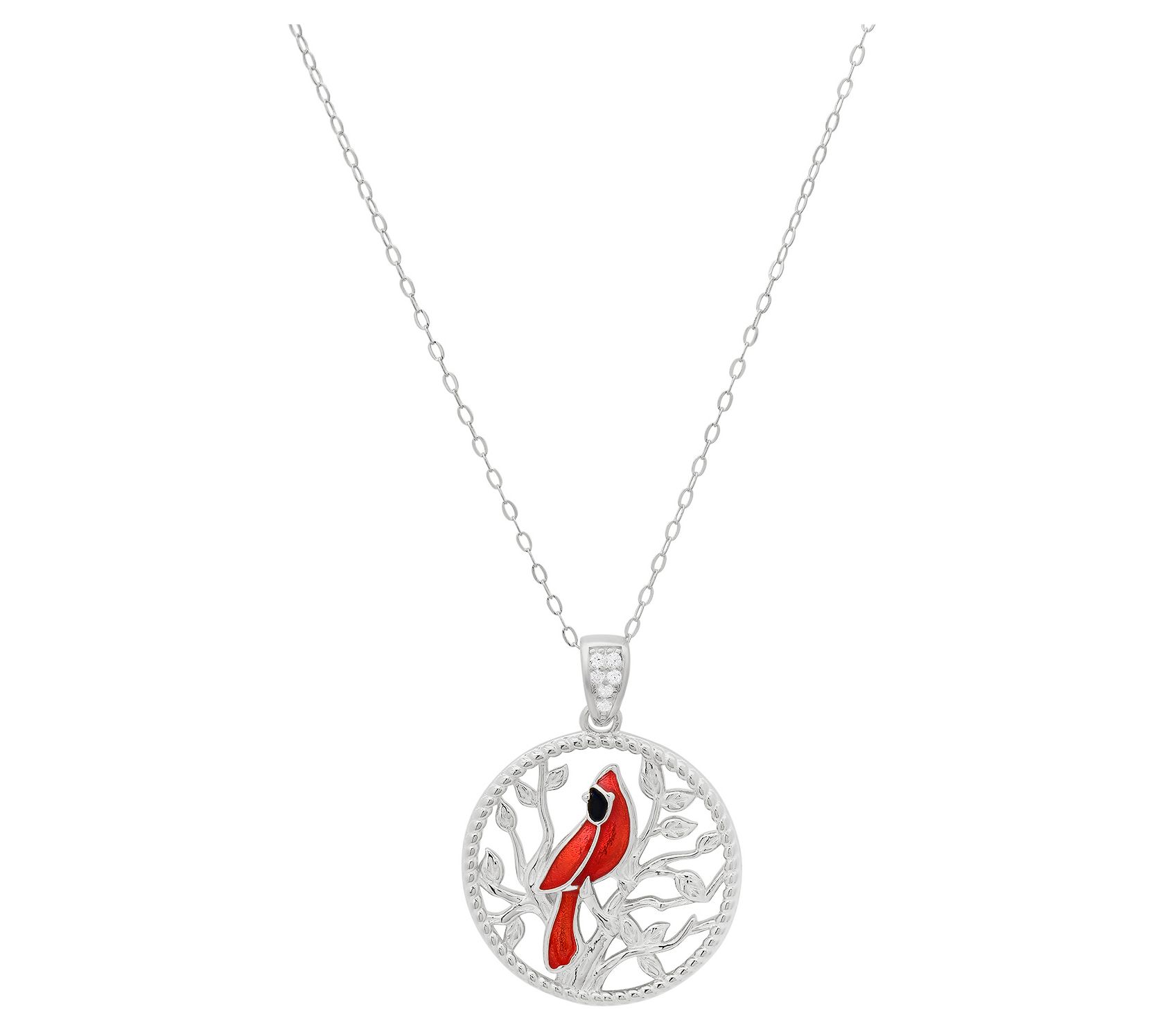 Diamonique Cardinal Tree of Life Pendant w/ Cha in, Sterling