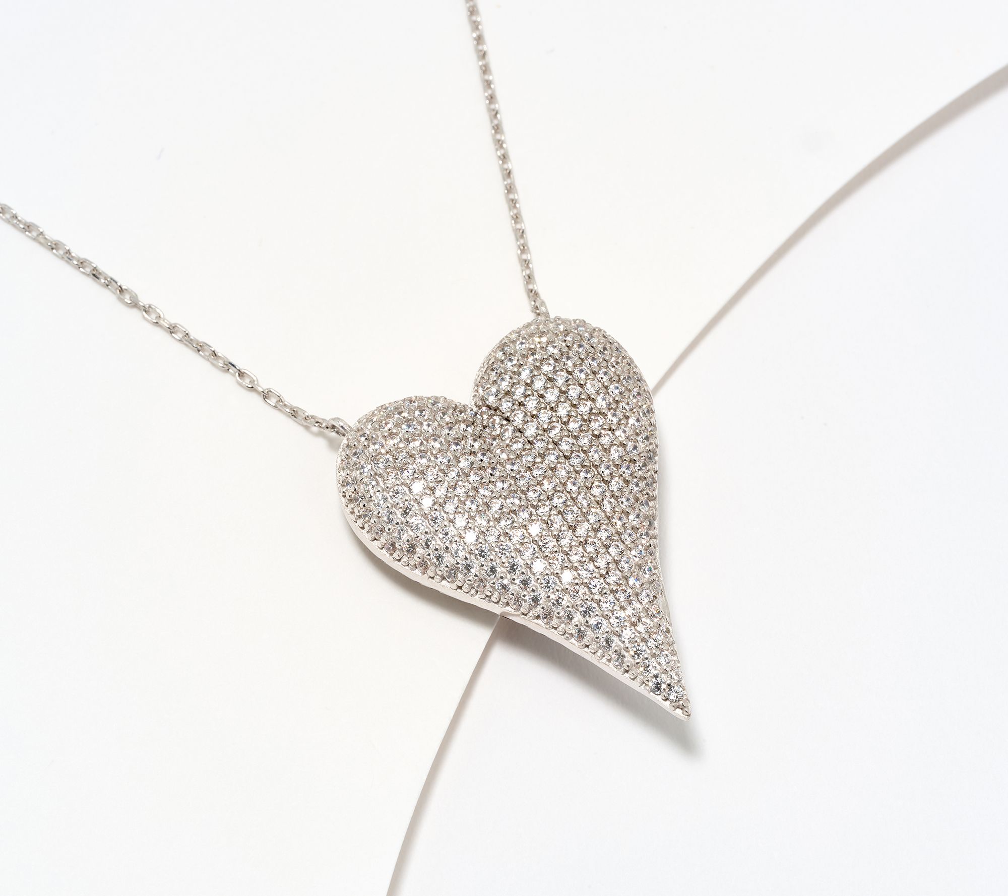 Diamonique x Jennifer Miller Puffy Elongated Heart Necklace, Sterling Silver
