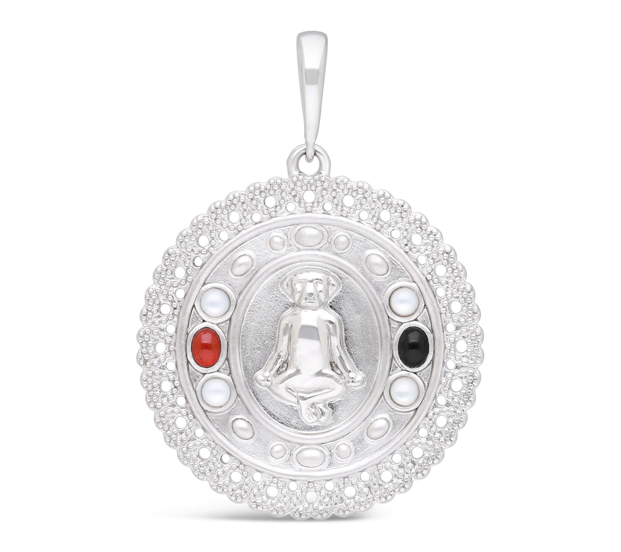 Goddaughters Sterling Zen Dog Gemstones Medallion Enhancer