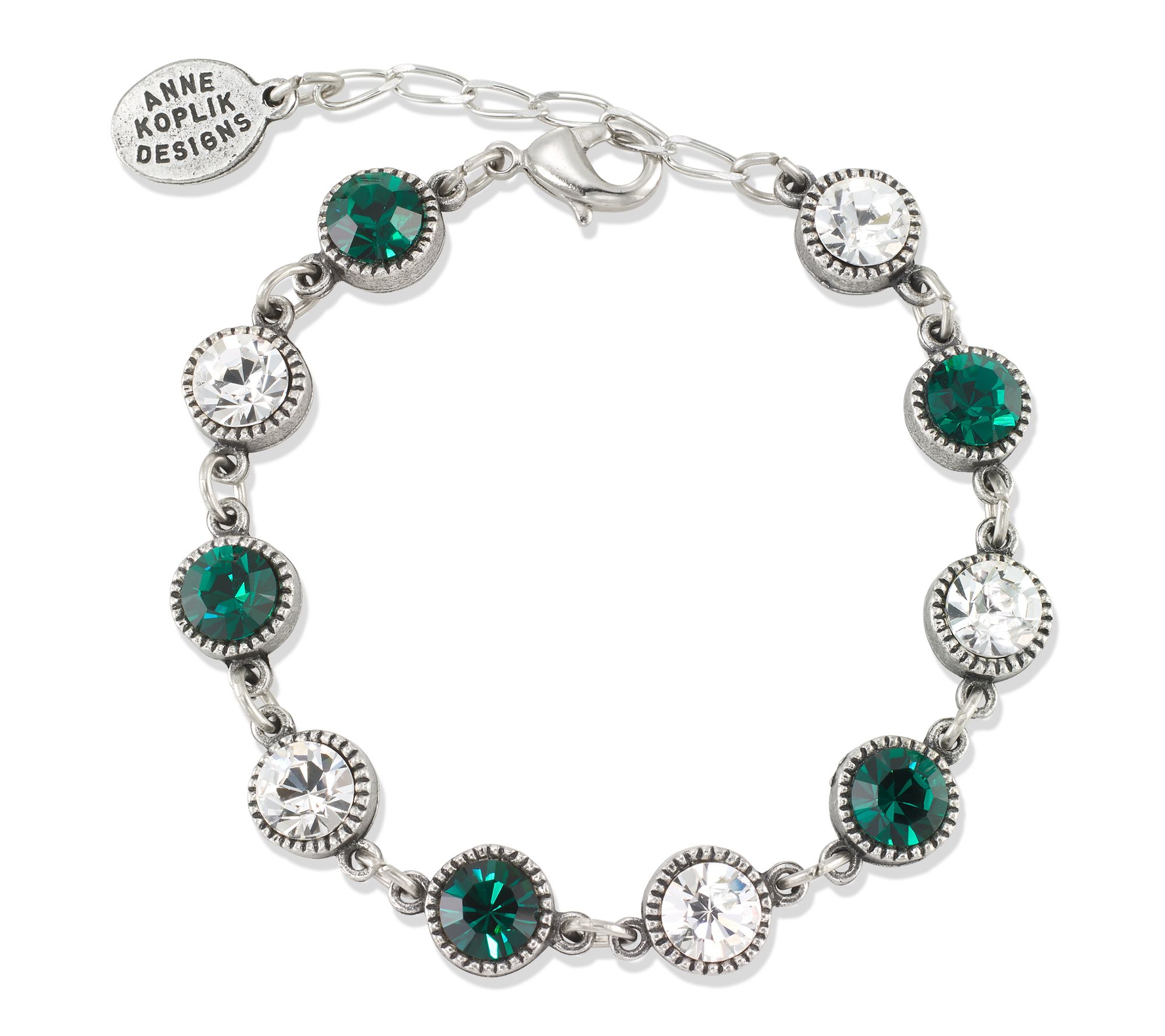 Anne Koplik Emerald Green & Clear Crystal Station Bracelet