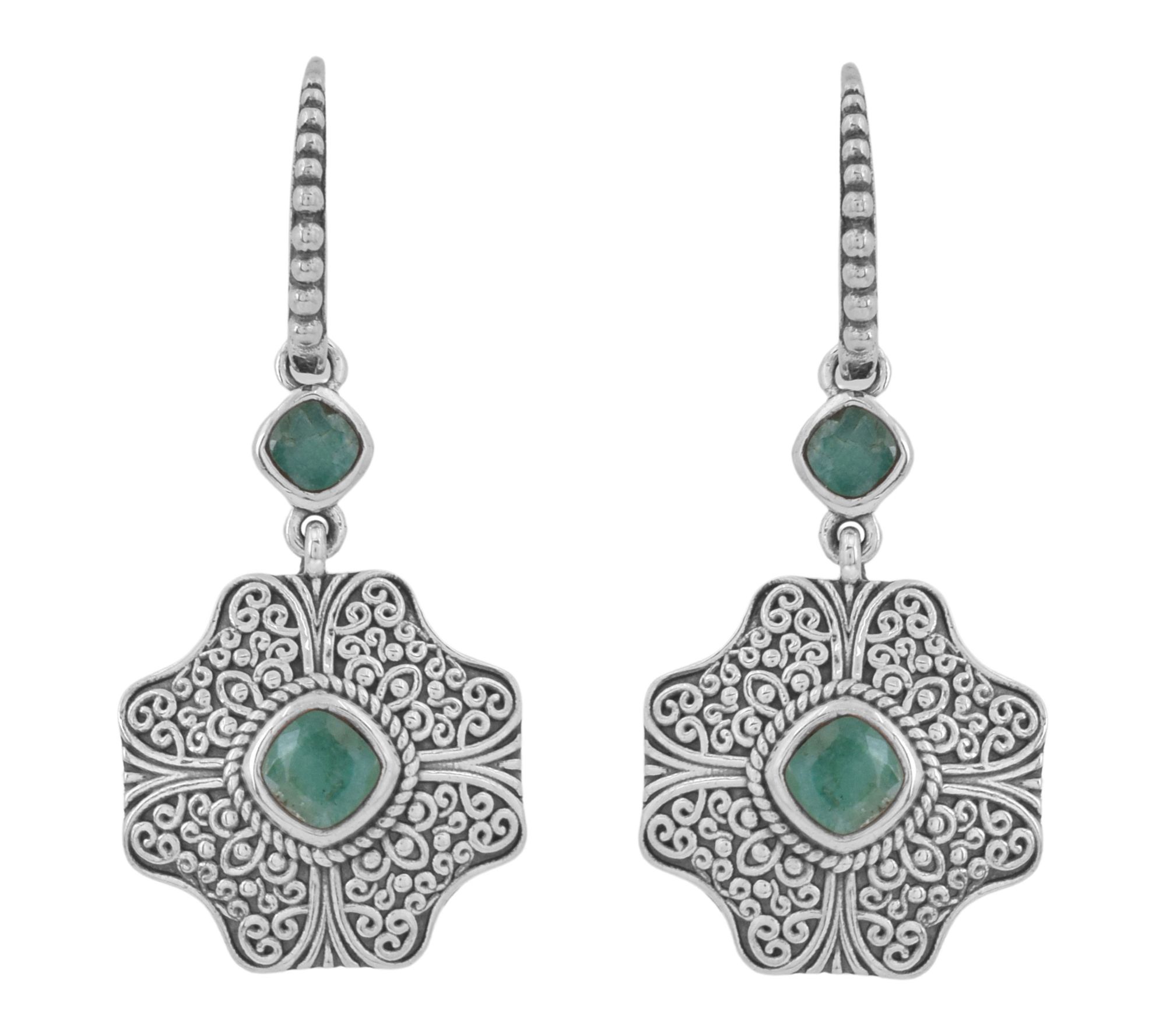 Artisan Crafted Sterling Silver Emerald DangleEarrings