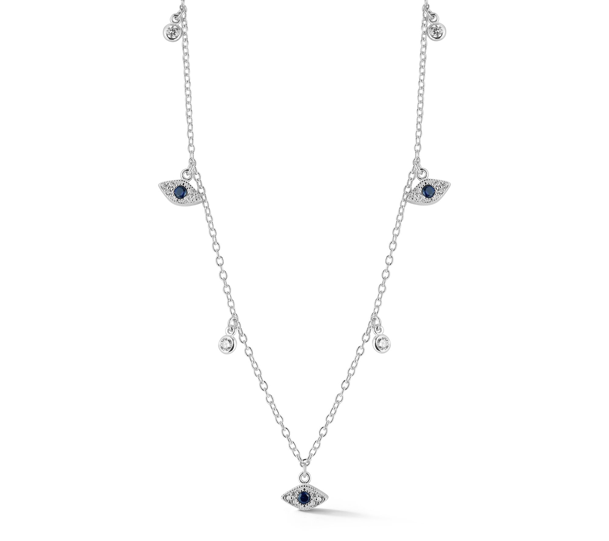 Sterlina Silver Triple Evil Eye Charm Necklace,Sterling