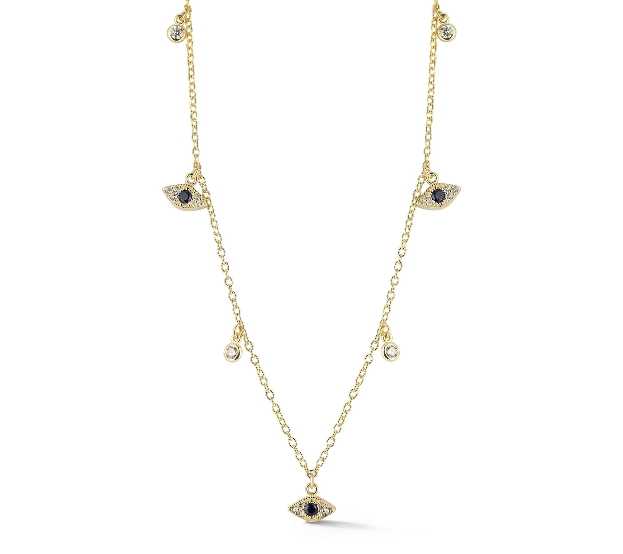 Sterlina Silver Triple Evil Eye Charm Necklace,Sterling