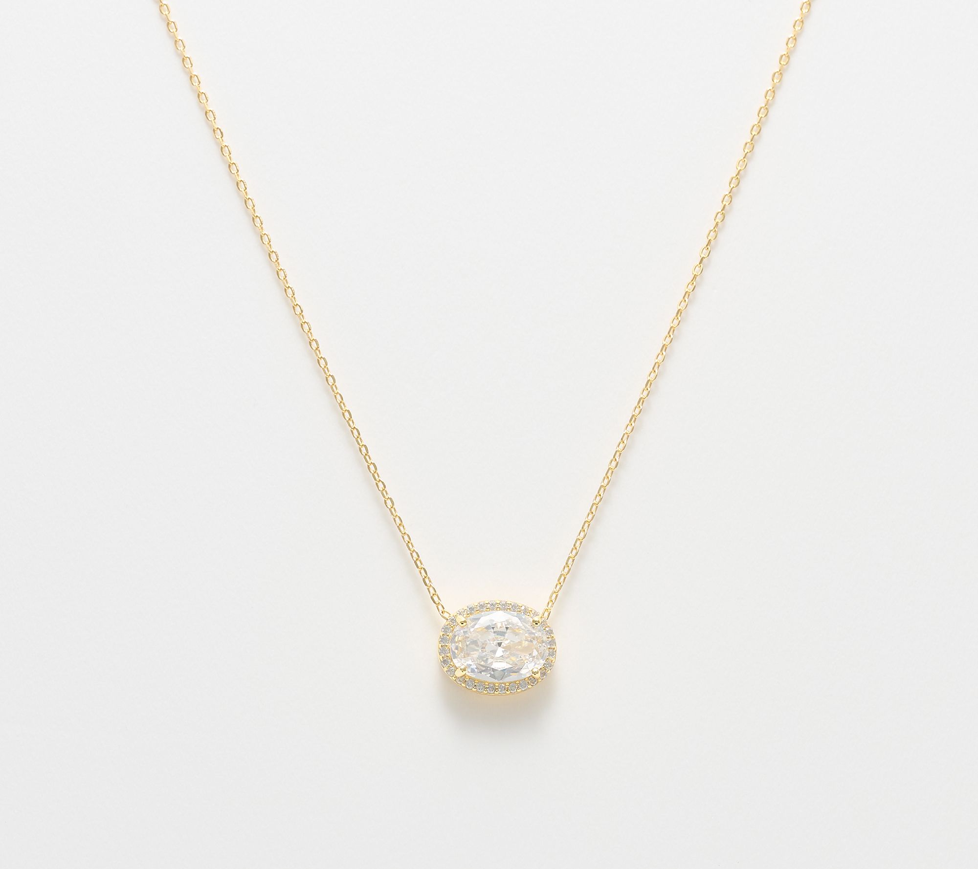 Diamonique Classics Oval Cut Halo Solitaire Necklace
