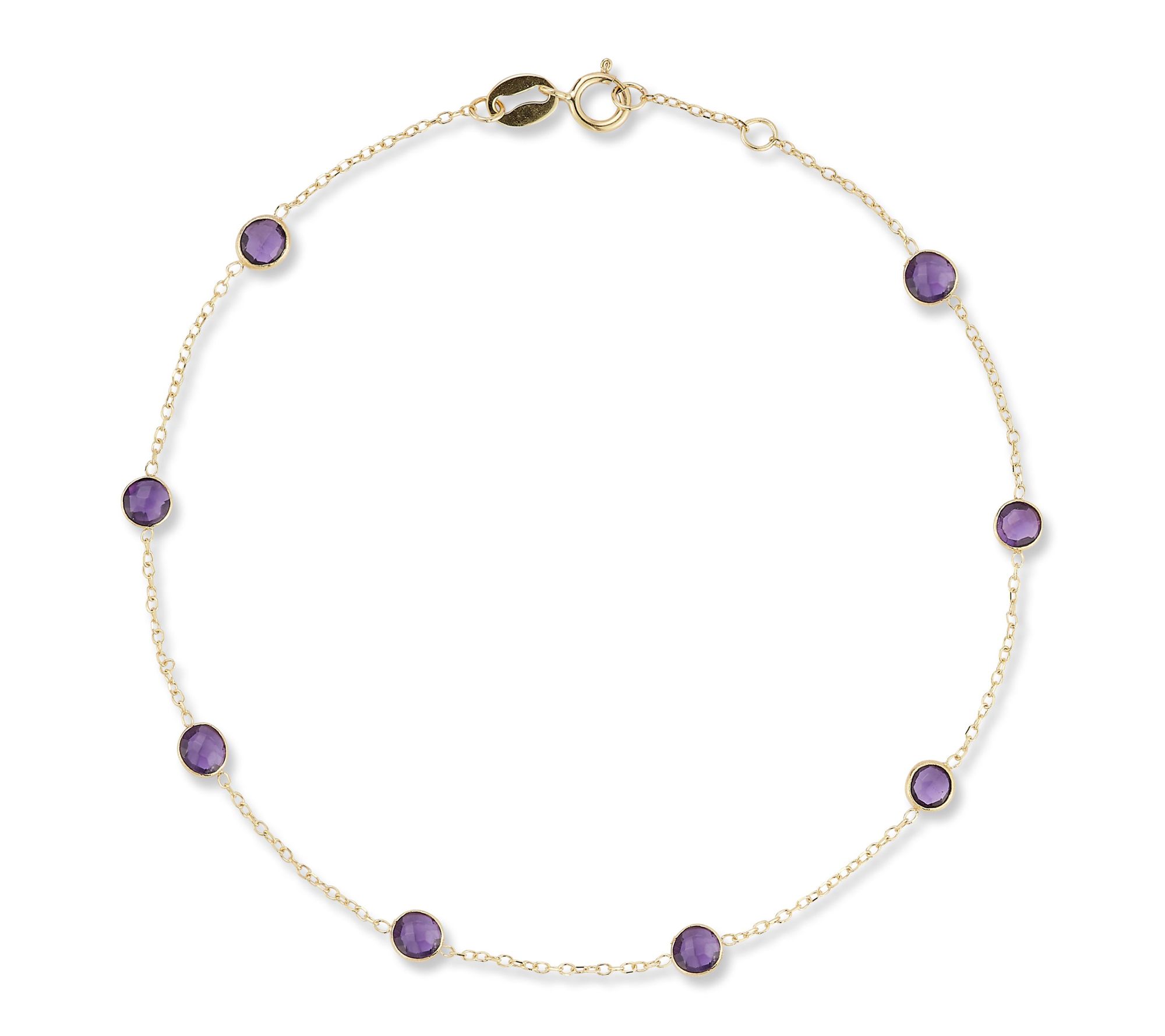 Italian Gold Dainty Gemstone Station Ankle Bracelet, 14K