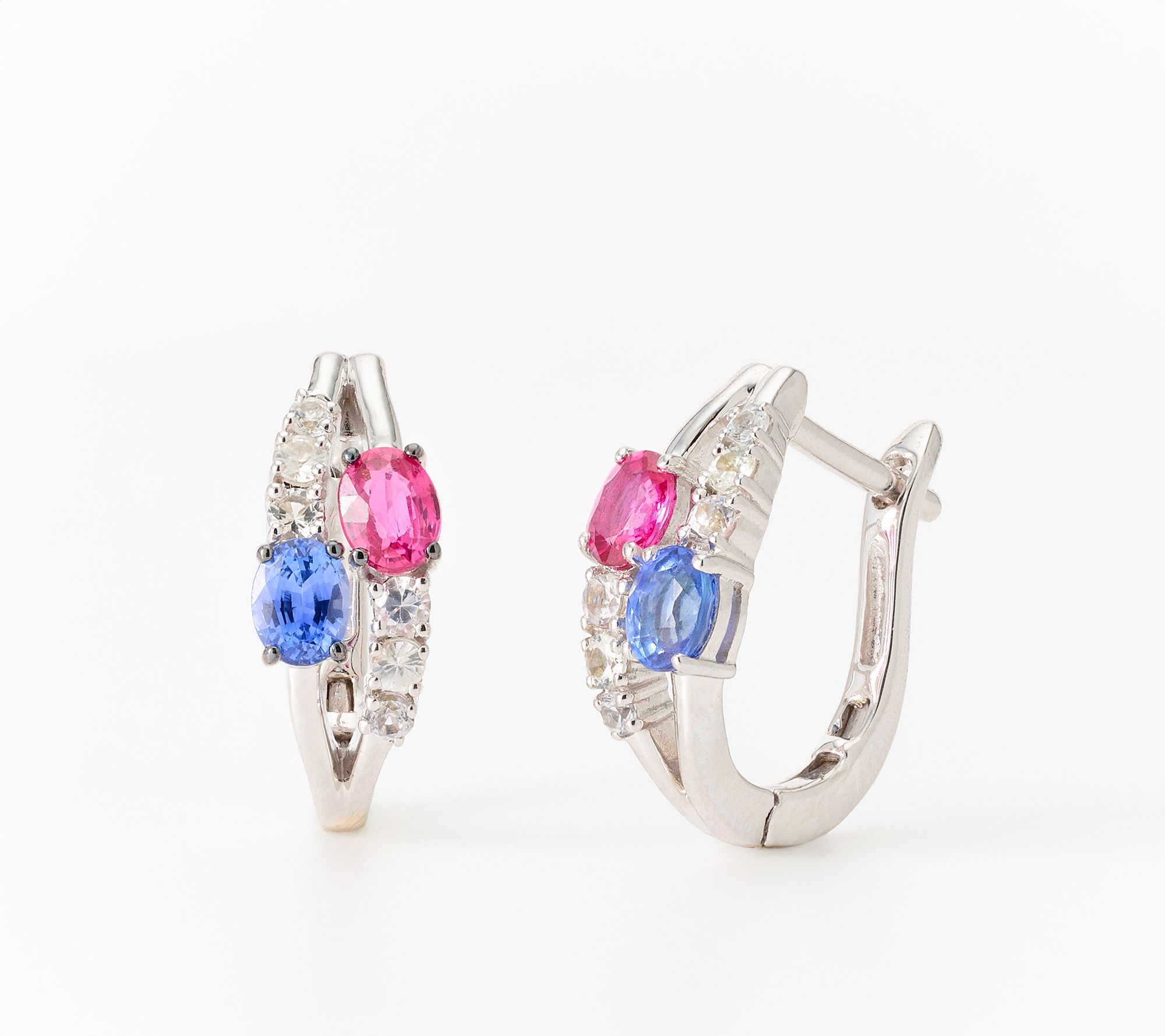 Carlo Viani Americana Red, White & Blue Huggie Hoops, 14k Gold