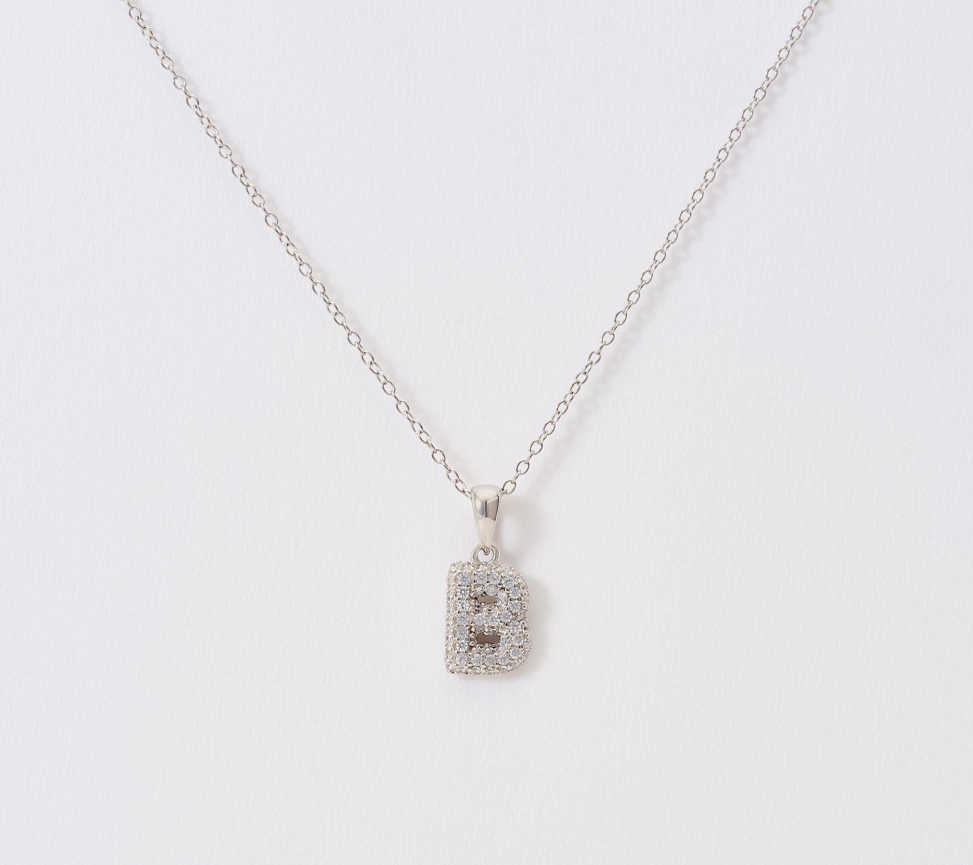 Diamonique Puffed Pave Bale Initial Necklace w/ Box, Sterling
