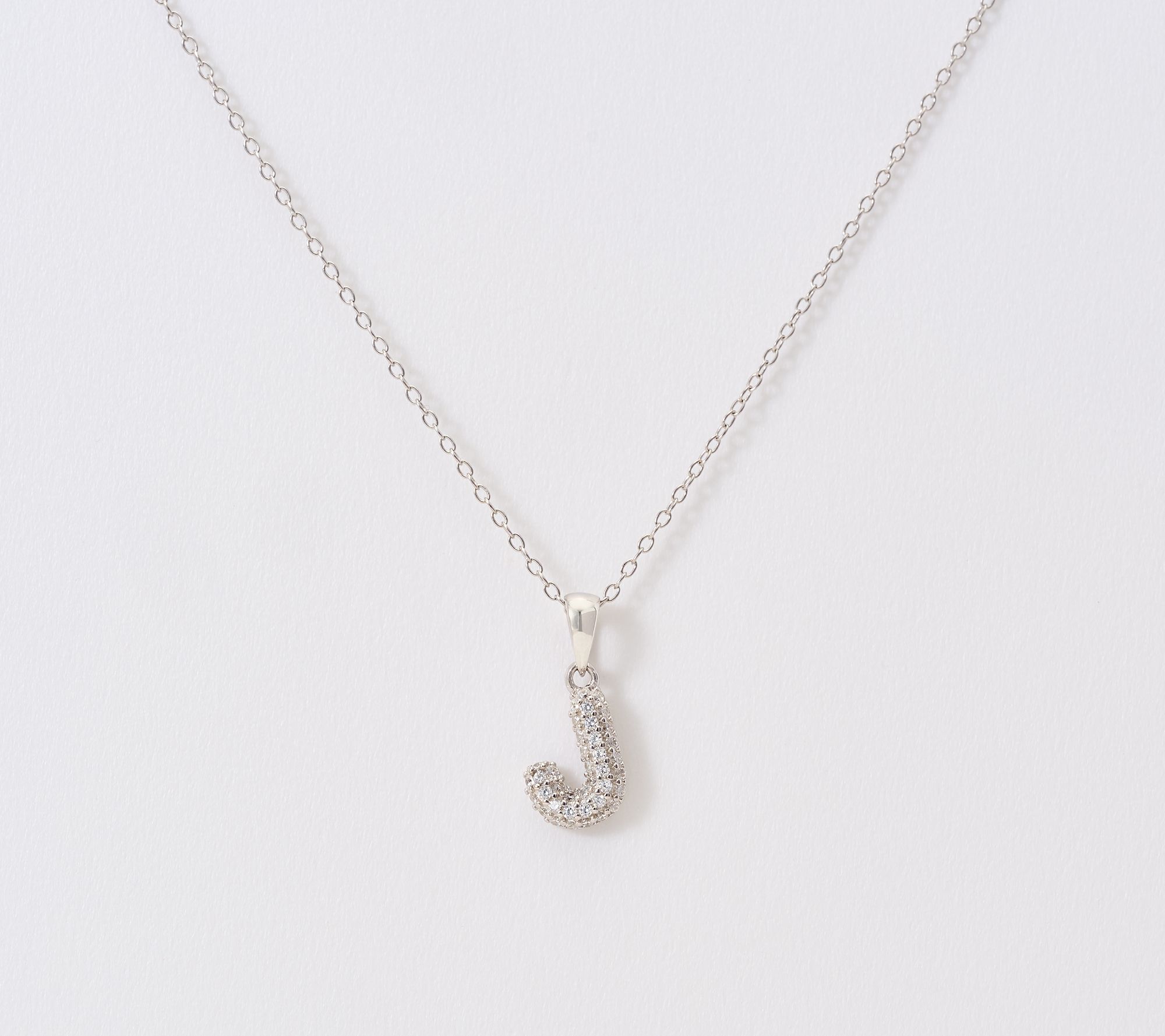 Diamonique Puffed Pave Bale Initial Necklace w/ Box, Sterling