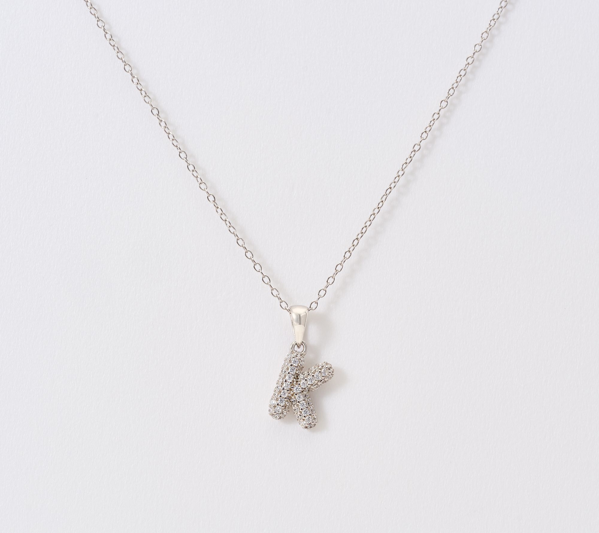 Diamonique Puffed Pave Bale Initial Necklace w/ Box, Sterling