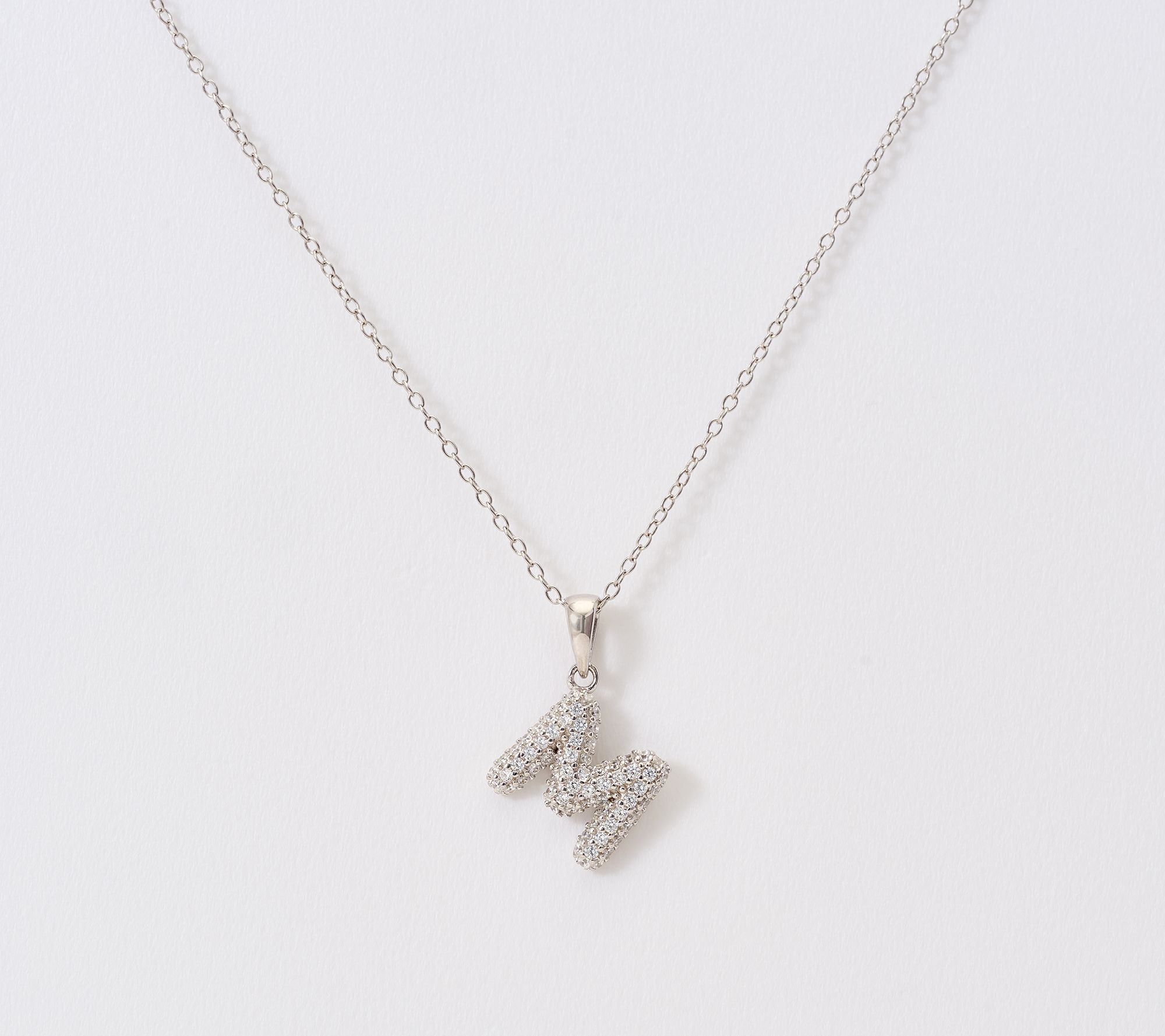 Diamonique Puffed Pave Bale Initial Necklace w/ Box, Sterling