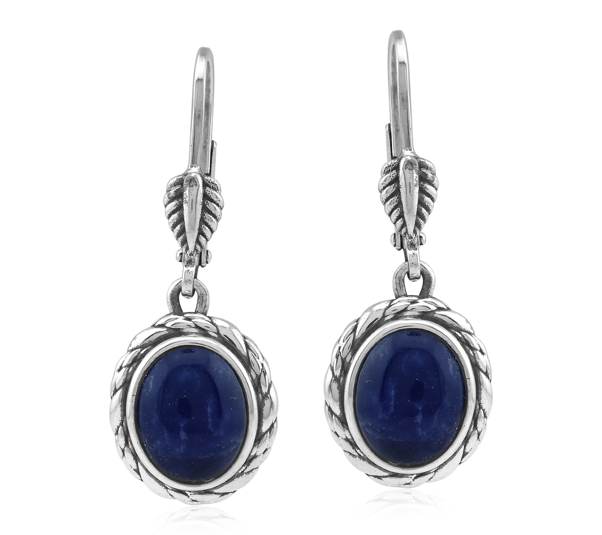 American West Sterling Oval Gemstone Rope Lever Back Earrings
