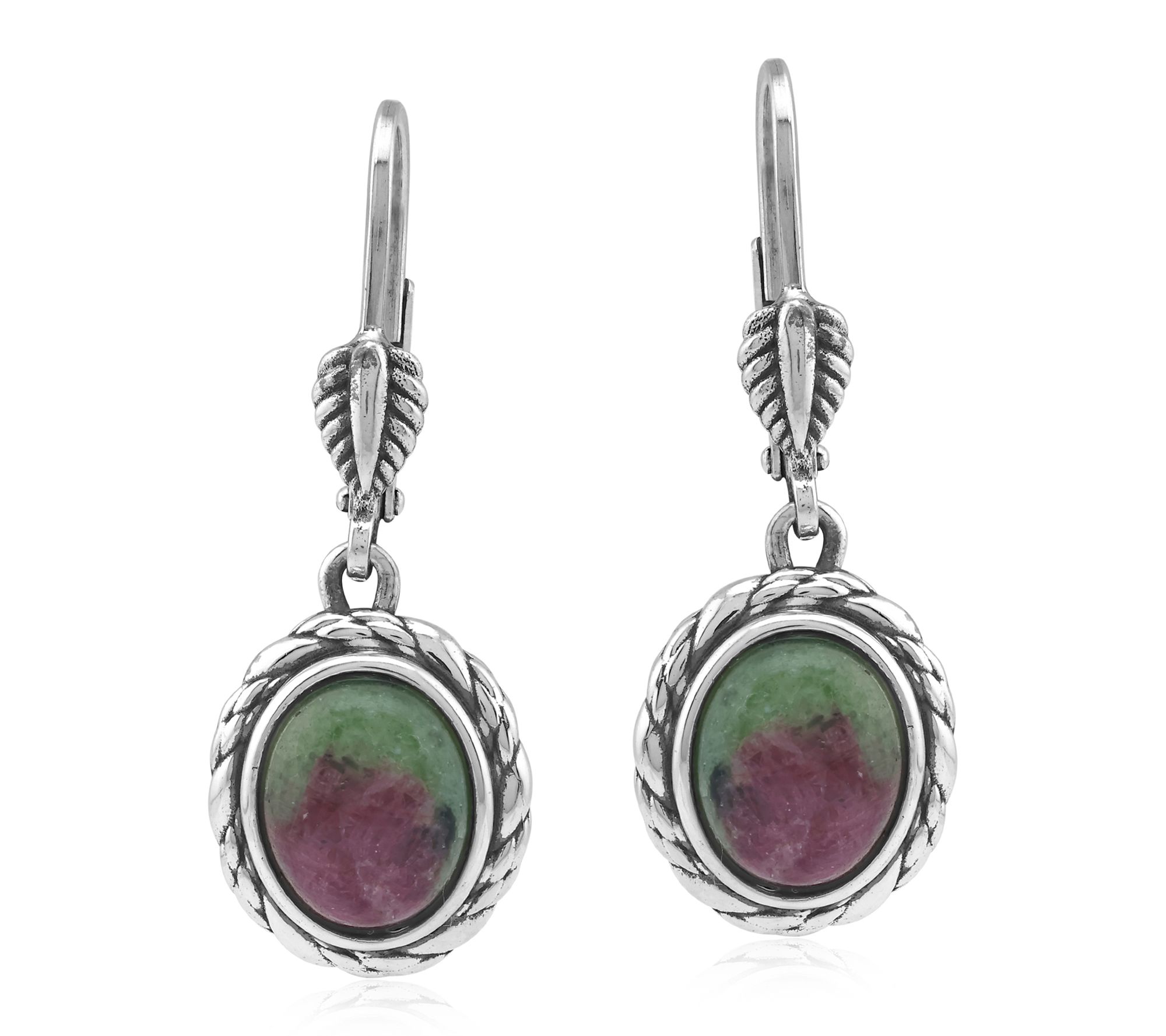 American West Sterling Oval Gemstone Rope Lever Back Earrings