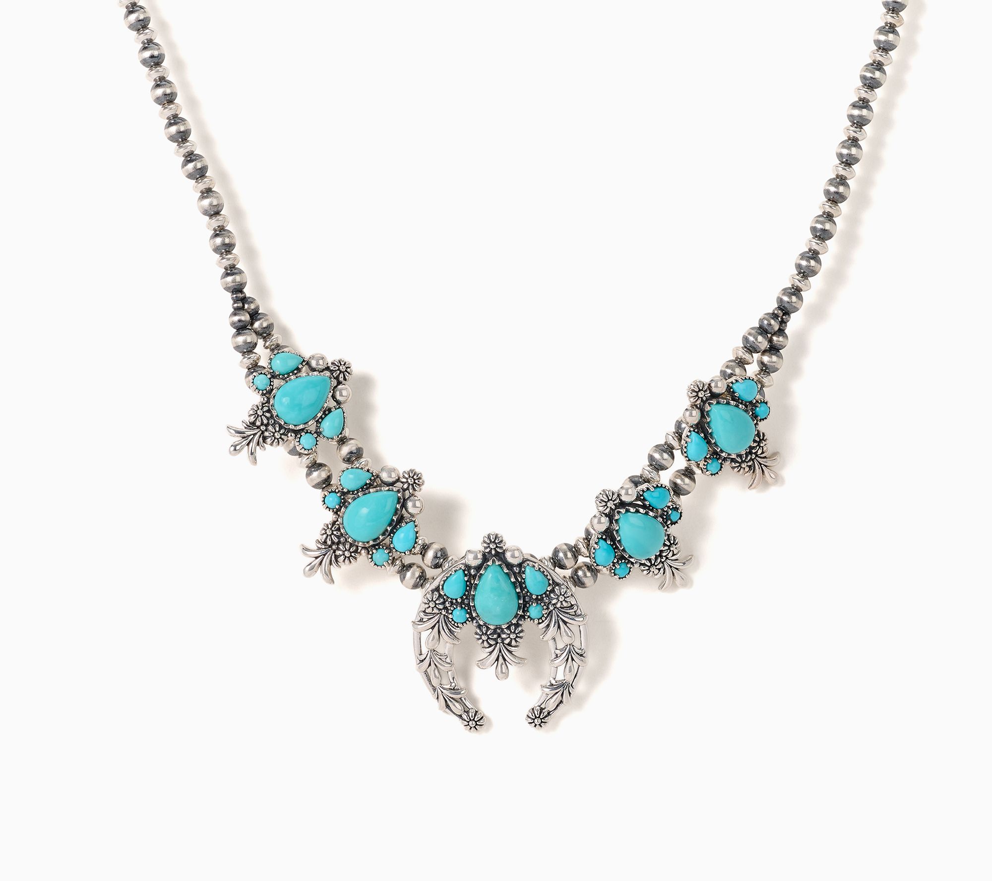 American West Sterling Pear Kingman Turquoise Squash Necklace