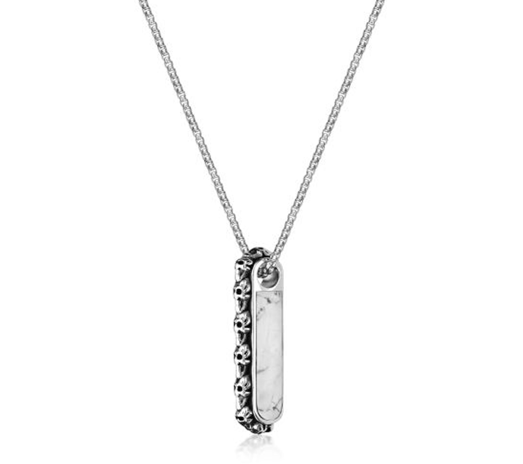 LYNX Men's Sterling Gemstone Skull Pendant w/ Box Chain