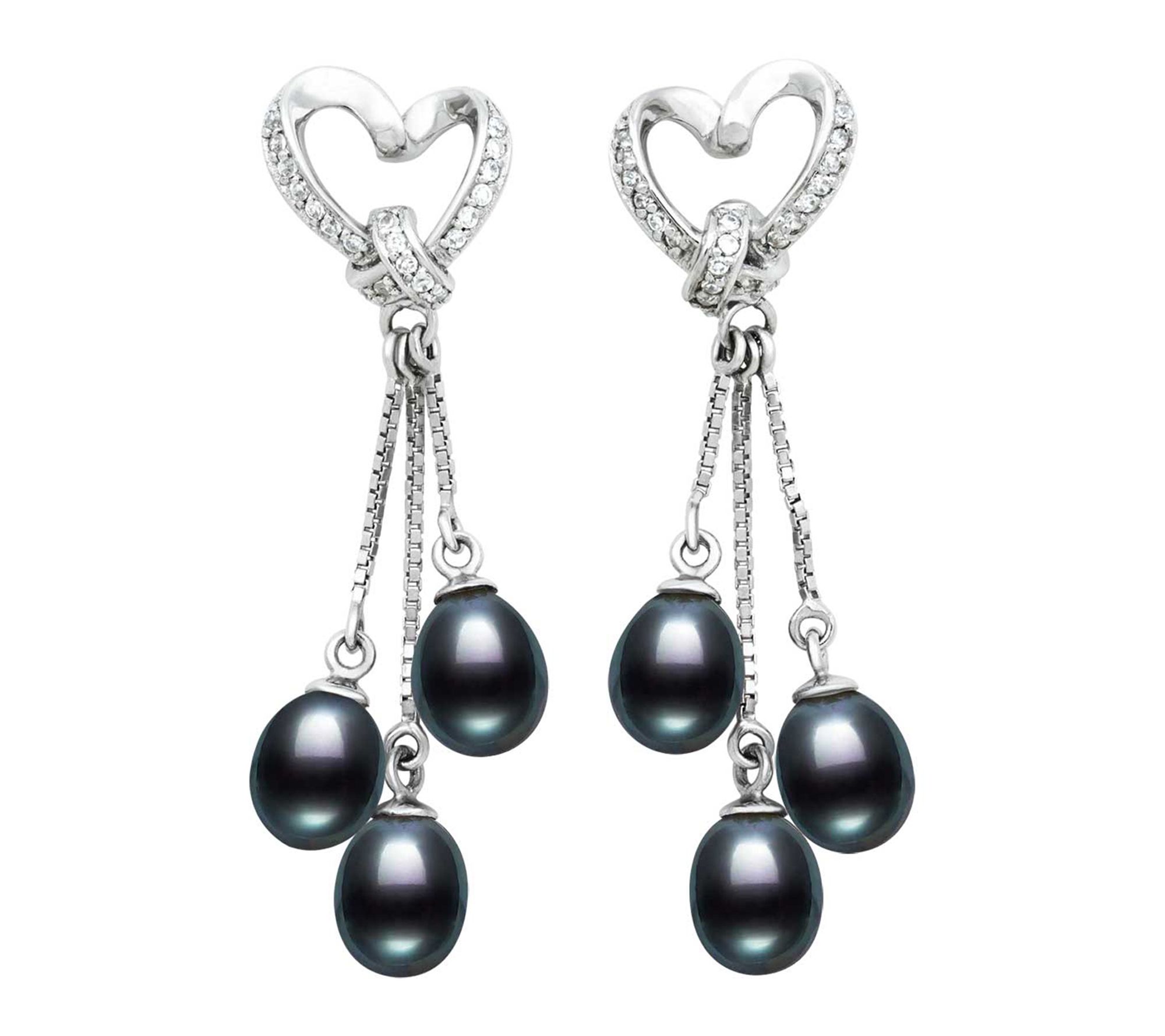 Amour De Pearl Triple Cultured Drop Earrings, Sterling Silver