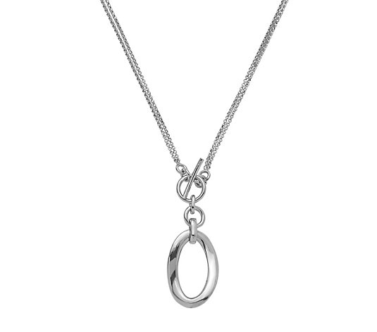 Italian Silver Double Strand Toggle Necklace, 8.7g