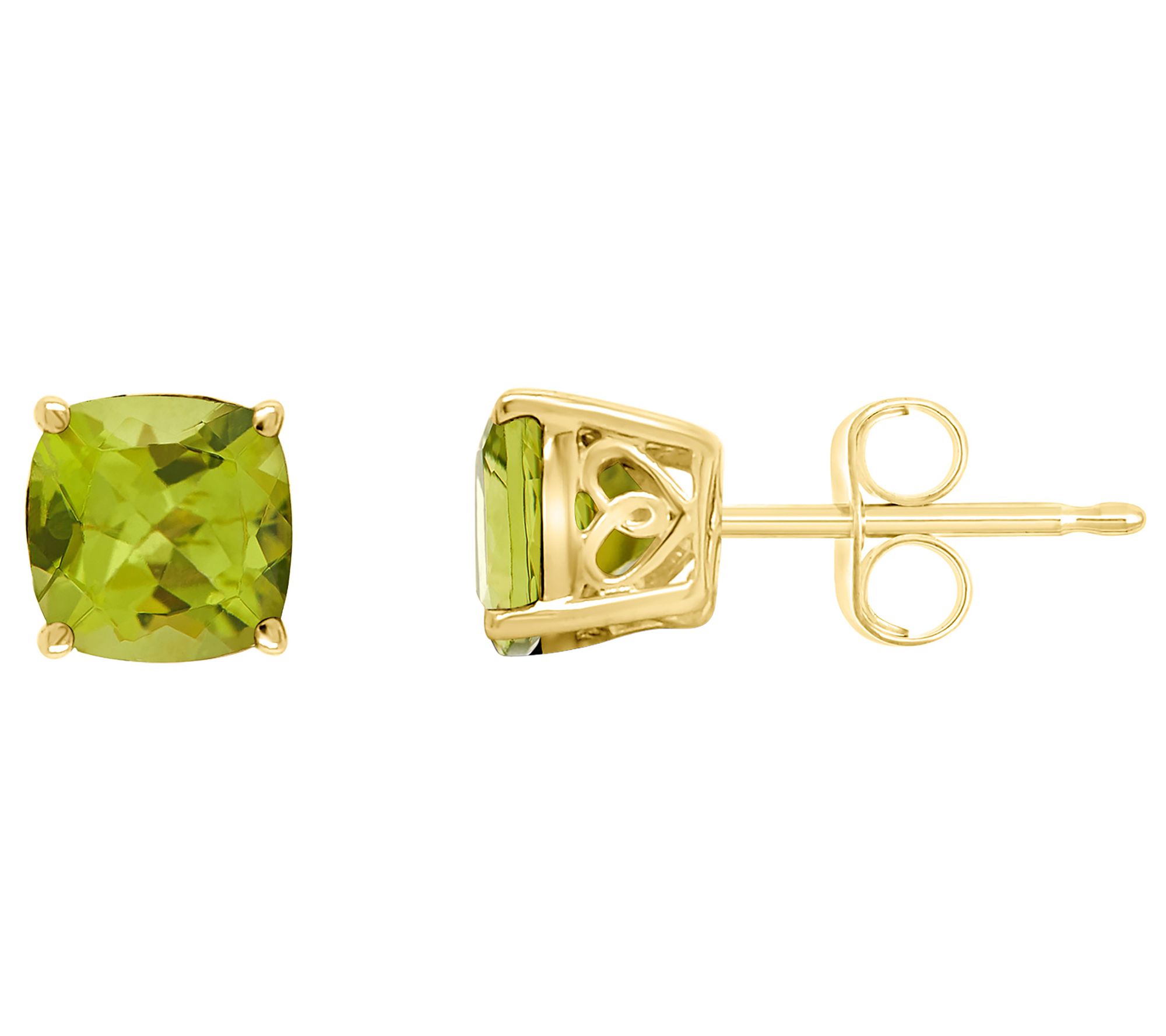 14K Cushion-Cut 2.00 cttw Peridot Stud Earr ings